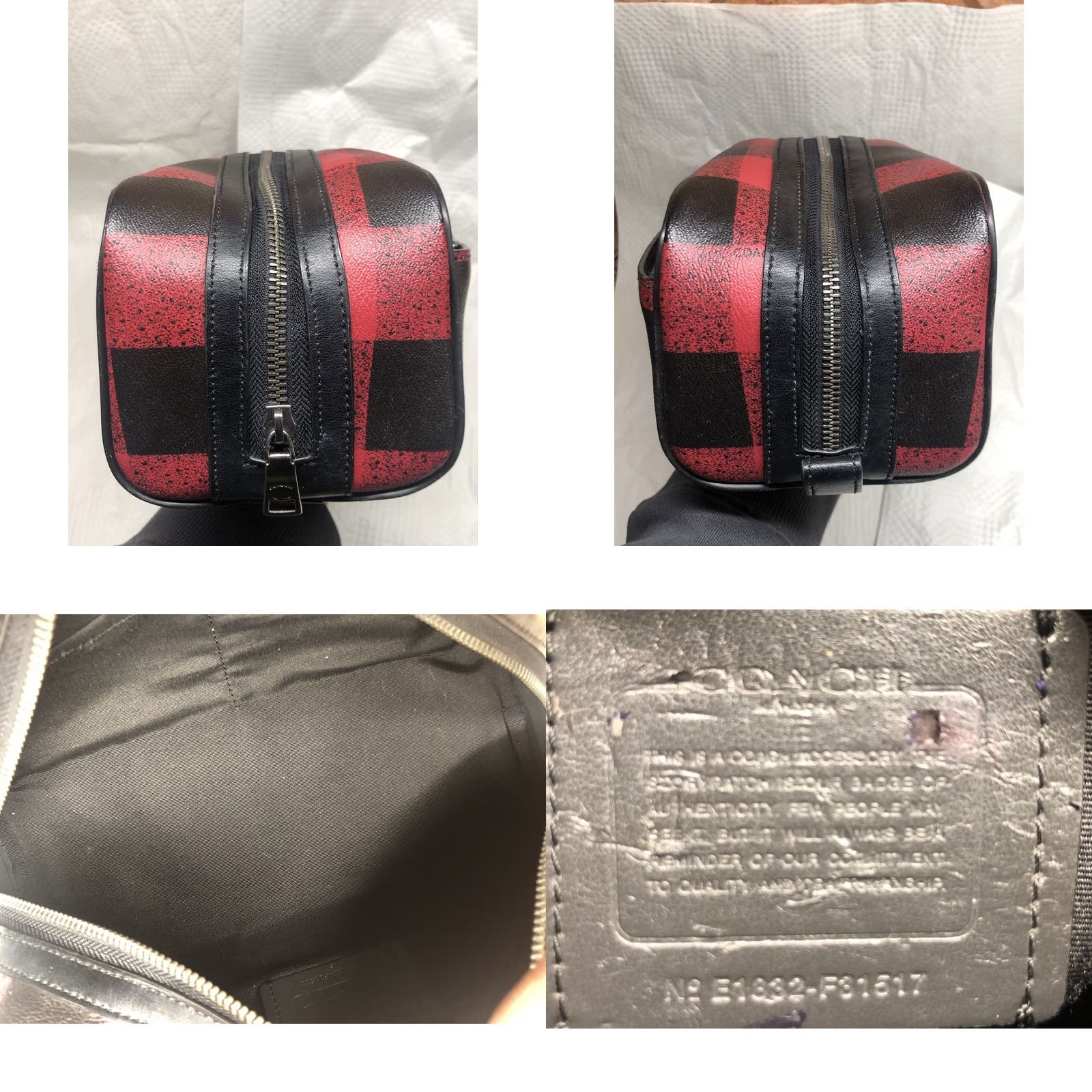 Coach VINTAGE Coach Dopp Kit Large Travel Cosmetic Bag Red Black Plaid Leather PVC Size ONE SIZE - 8 Thumbnail