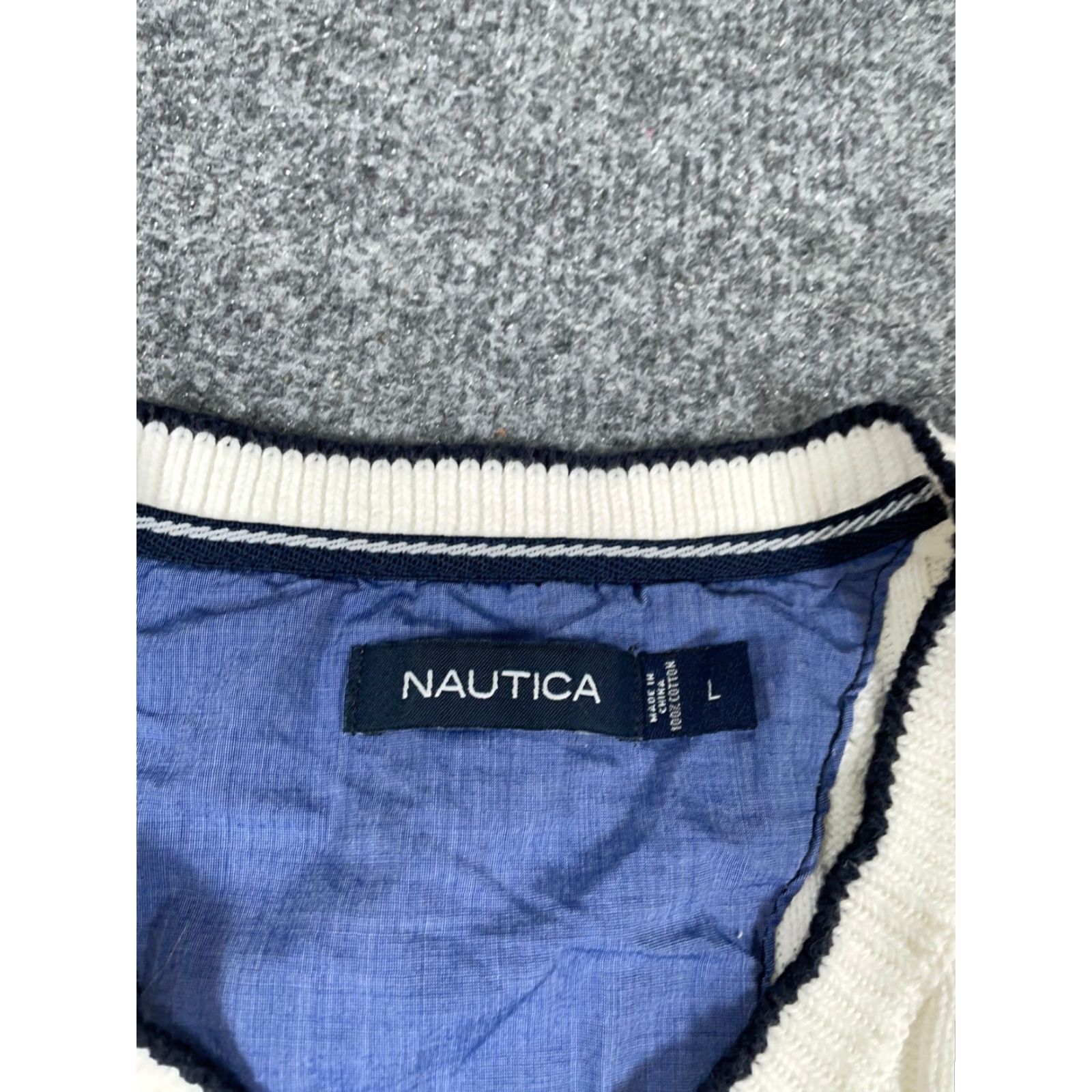 Nautica VINTAGE Nautica Men’s Sweater Vest Cable Knit V-Neck Adult Large White Preppy Retro Classic Size US L / EU 52-54 / 3 - 4 Thumbnail