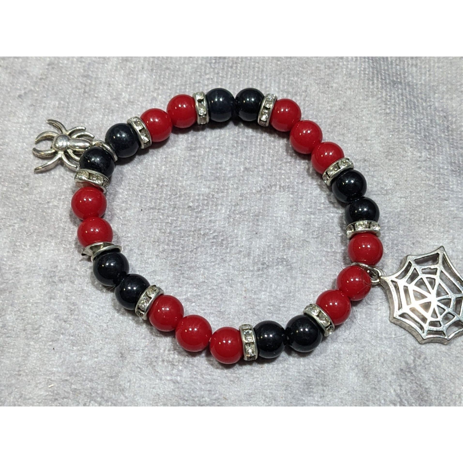 Handmade Gothic Halloween Red And Black Spider Themed Stretch Bracele Size ONE SIZE - 3 Thumbnail