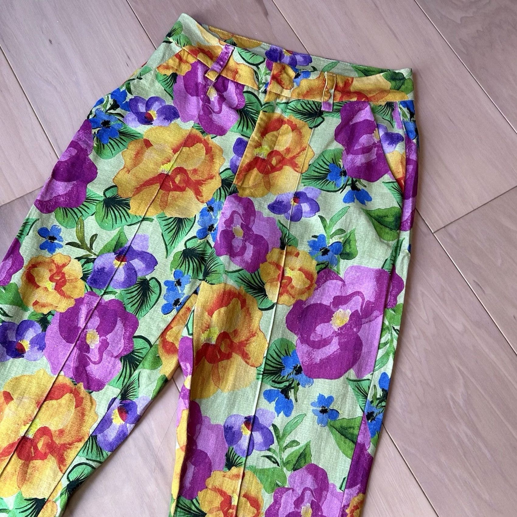 Farm Rio Farm Rio Pants Women's 26” Waist Linen Blend Floral Ankle Tapered Pockets Multicolor Size 36" / US 14 / IT 50 - 2 Thumbnail