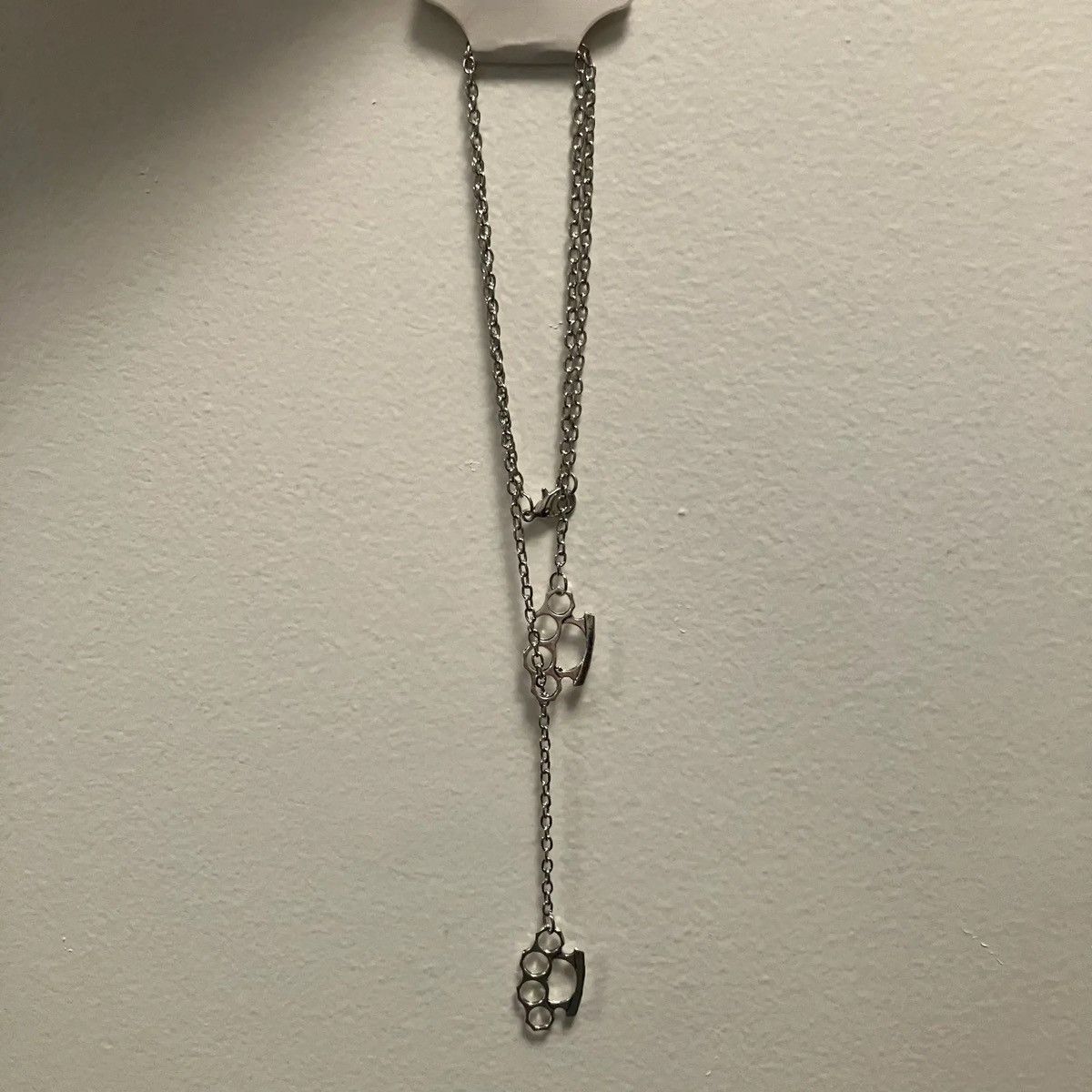 Jewelry Double Brass Knuckles Duster Pendant Necklace Size ONE SIZE - 1 Thumbnail