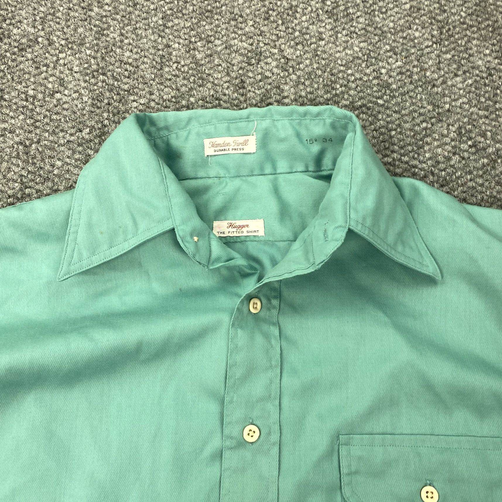 Gant VINTAGE Gant Hugger Shirt Mens 15.5 34 Green Twill Button-Up Workwear 70s USA Slim 70s Mens Size US M / EU 48-50 / 2 - 7 Thumbnail