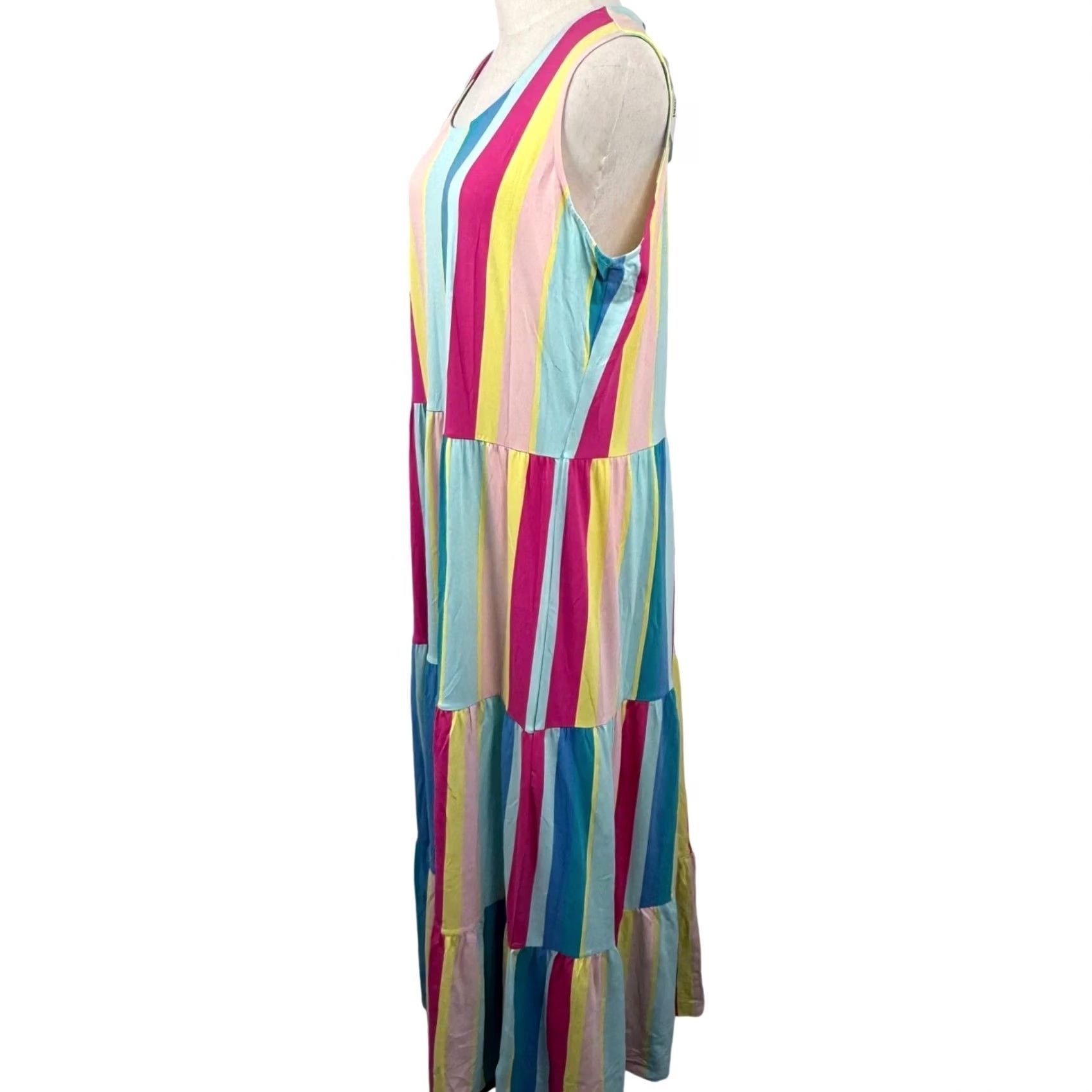 Lands' End Lands' End Maxi Dress Rainbow Striped Tiered Sleeveless Summer NWT L Womens Suitability? Size L / US 10 / IT 46 - 6 Thumbnail