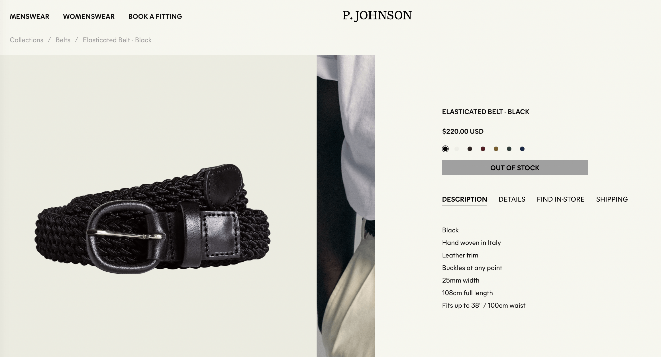 P. Johnson Black Elasticated Belt Sold OUt Size 36 - 5 Thumbnail