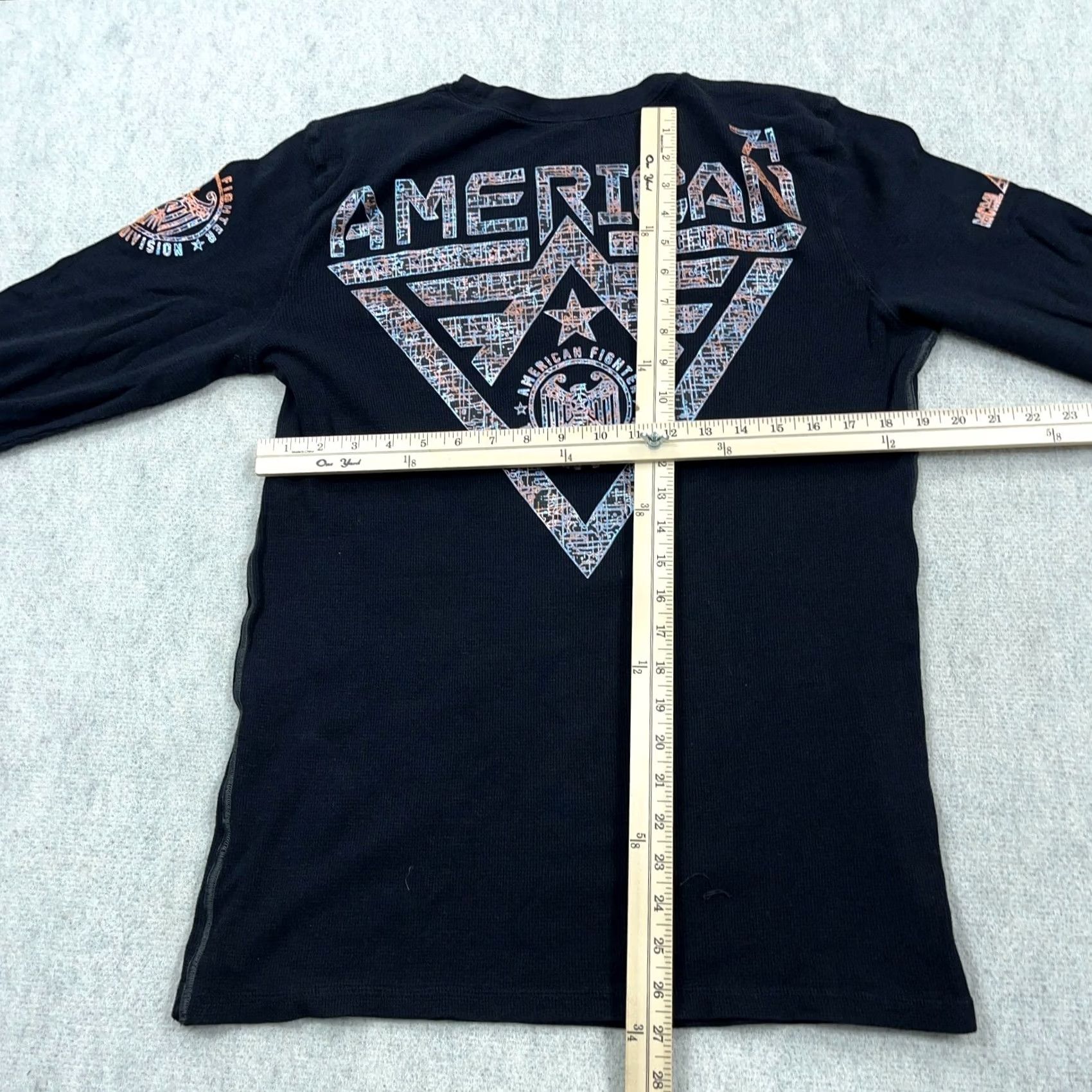Vintage American Fighter Shirt Men L Black Long Sleeve Thermal Waffle Knit Tee MMA Size US L / EU 52-54 / 3 - 6 Thumbnail