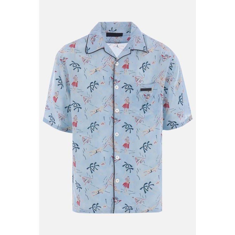 Prada PRADA Bowling Light Blue Silk Blend Shirt New & Authentic (M Size US S / EU 44-46 / 1 - 1 Thumbnail