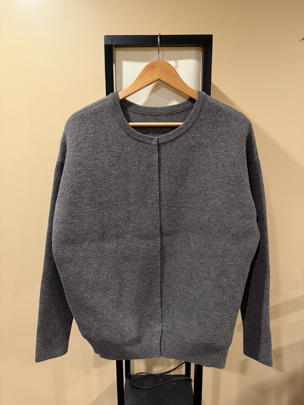 Loewe Loewe Grey Studded Open Back Knit Cardigan Sweater 2024 Size US S / EU 44-46 / 1 - 20 Thumbnail