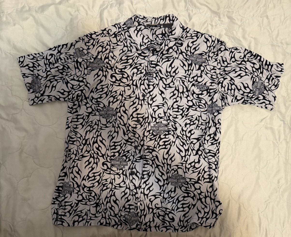 Harley Davidson Rare Harley Davidson Gray & Black Hawaiian Tribal Shirt Size US L / EU 52-54 / 3 - 1 Thumbnail