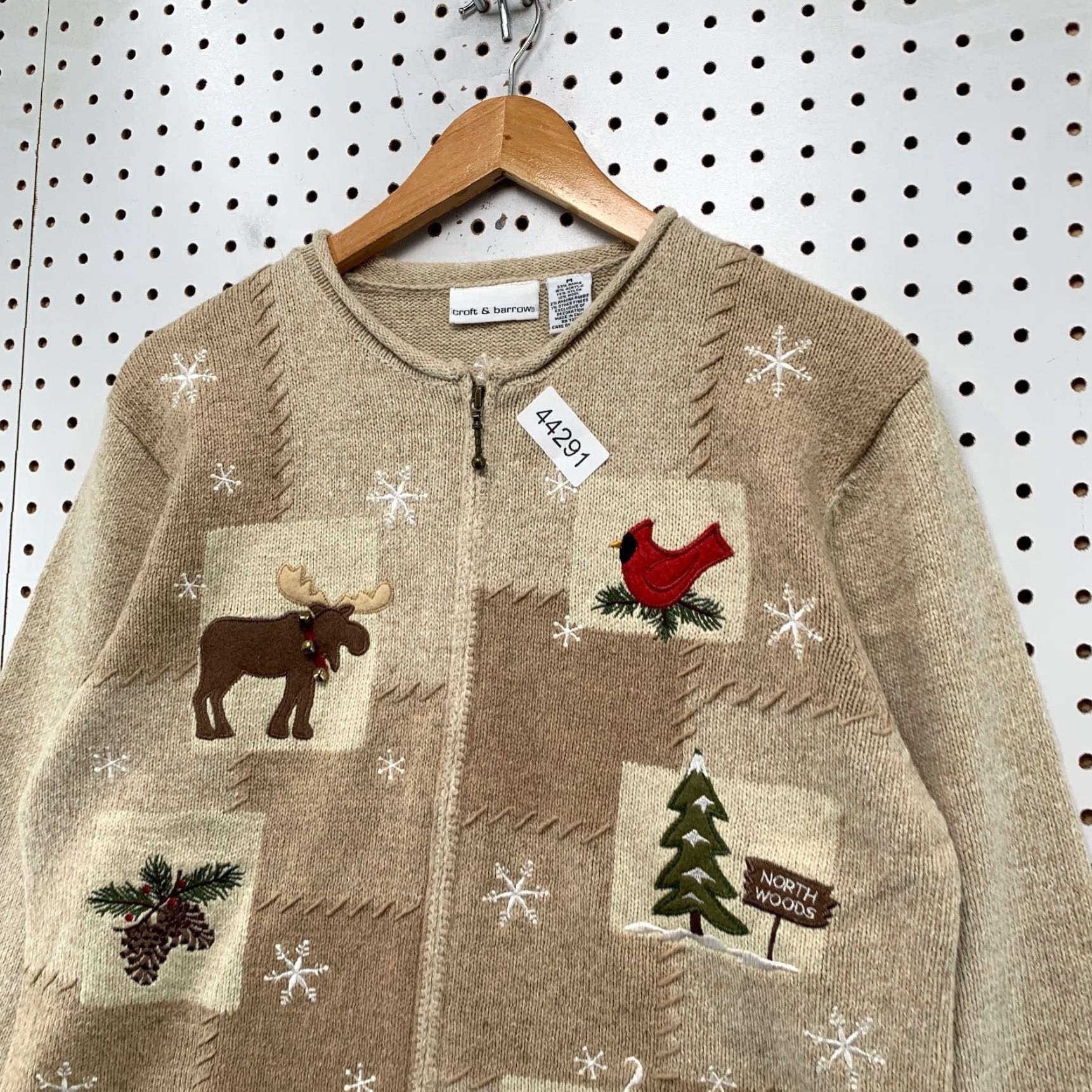 Croft & Barrow VINTAGE Croft & Barrow Winter Zip Knit Cardigan Sweater Womens M Beige Petite Ramie Wool Size M / US 6-8 / IT 42-44 - 5 Thumbnail