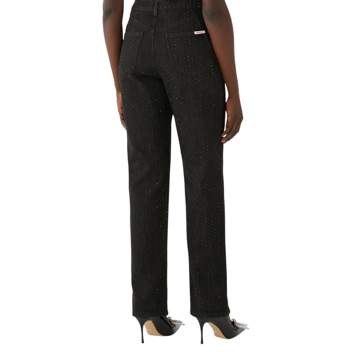 Self-Portrait Self-Portrait Black Rhinestone Embellished Straight Denim Jeans Size 26 Size 26" / US 2 / IT 38 - 6 Thumbnail