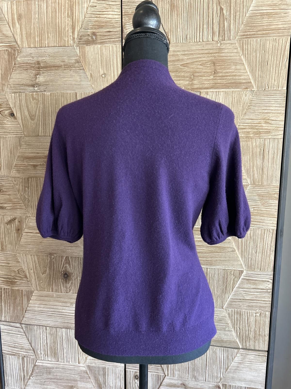 Designer Womens Tie Neck Short Sleeve Sweater Top Purple Knit Preppy Size S / US 4 / IT 40 - 5 Thumbnail