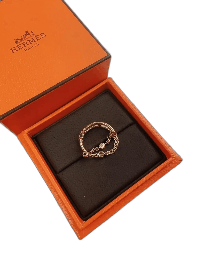 Hermes Hermes Rose Gold Diamond Chain Ring Size ONE SIZE - 1 Thumbnail