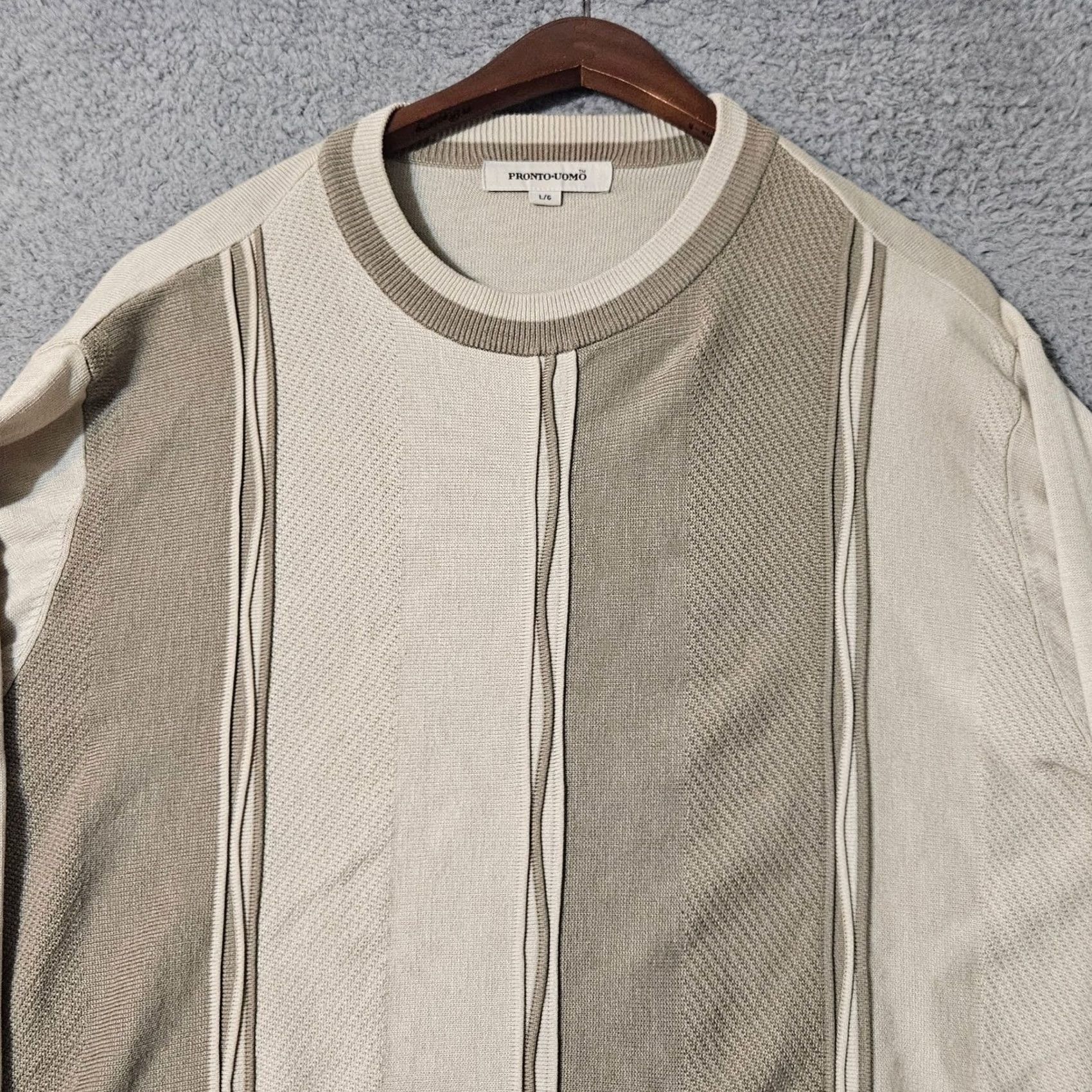 Pronto Uomo Pronto Uomo Sweater Mens L Cream Silk Size Beige Pullover Knit Long Sleeve Crew Size US L / EU 52-54 / 3 - 2 Thumbnail