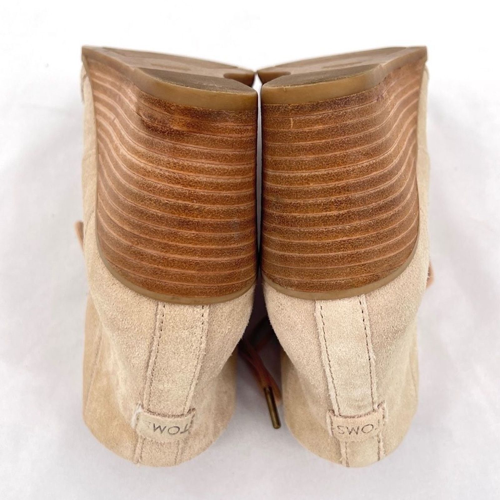 Toms Toms Hyde Suede Leather Creamy Tan Lace Up Wedge Heel Ankle Size US 8 / IT 38 - 7 Thumbnail