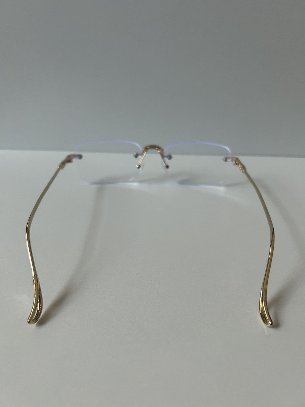 Japanese Brand × Vintage 90s Y2K retro style gold cross rimless blue tint lux glasses Size ONE SIZE - 5 Thumbnail
