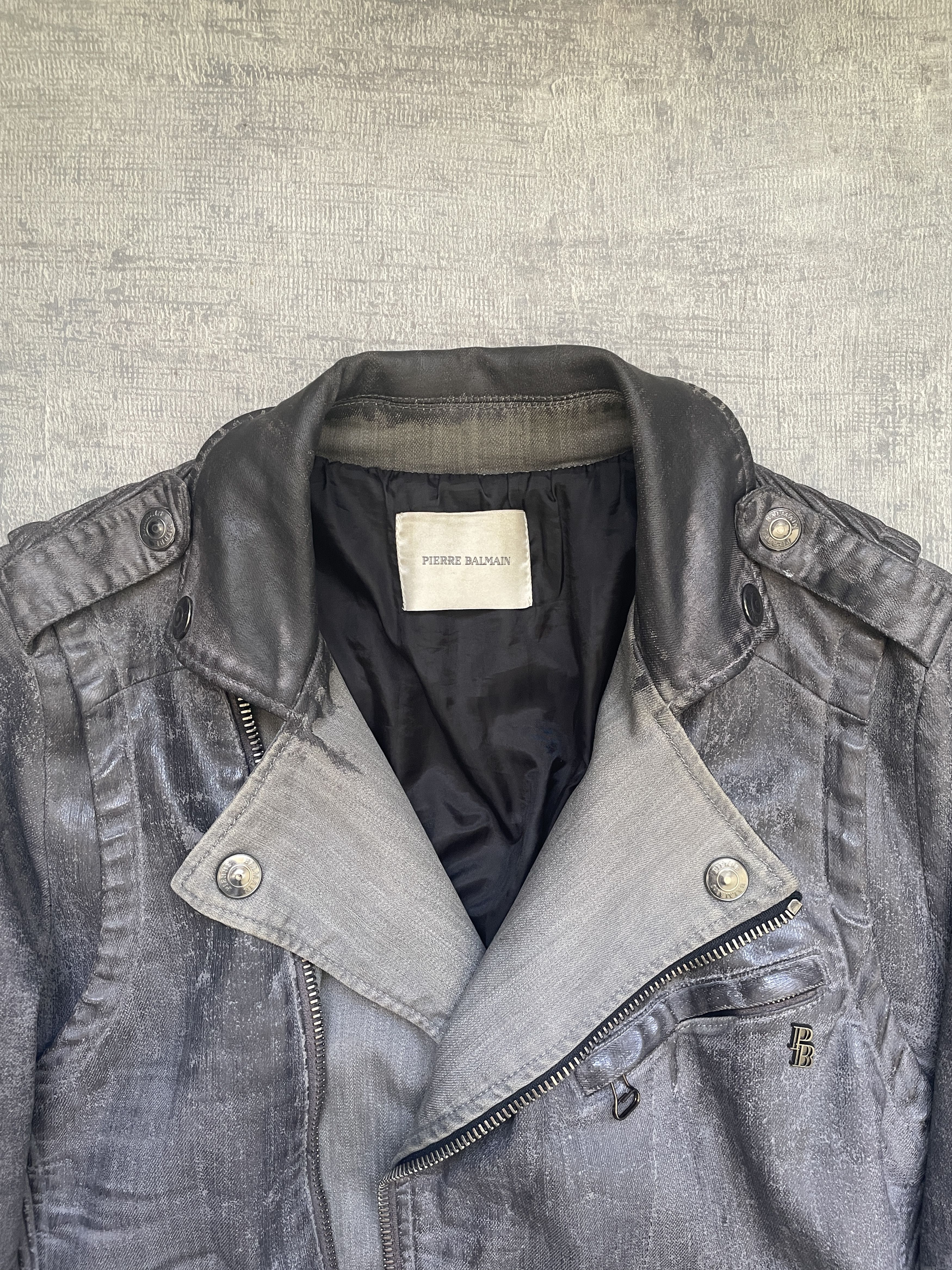 Balmain Balmain AW12 Trompe-L'Oeil Waxed Biker Jacket Size US M / EU 48-50 / 2 - 10 Thumbnail