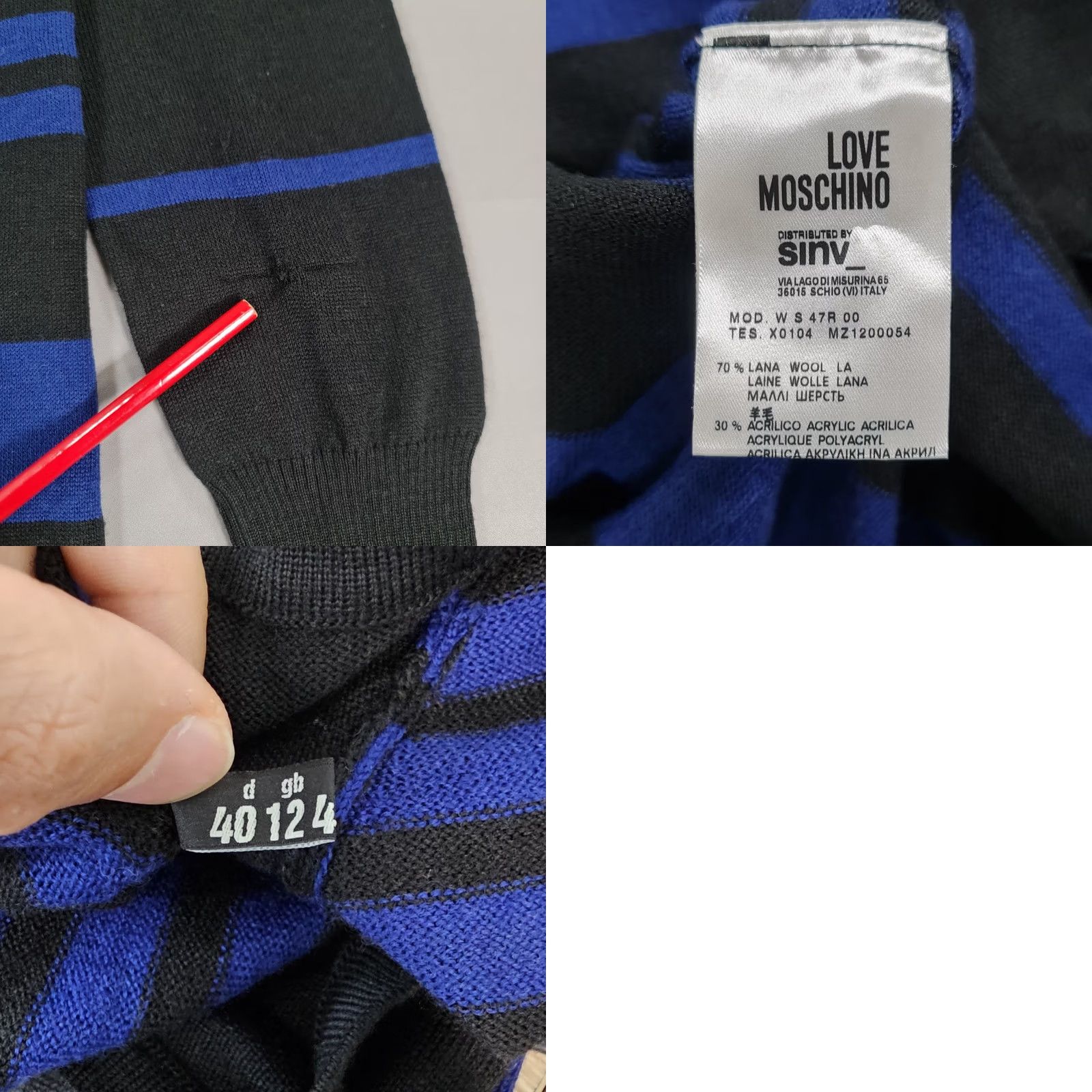 Moschino Love Moschino Womens Dress Striped Short Length Knitted Black Blue 12 UK Wool Acrylic Pullover Long Sleeve Casual Dress Mens Womens Girls Boys Size 34" / US 12 / IT 48 - 8 Thumbnail