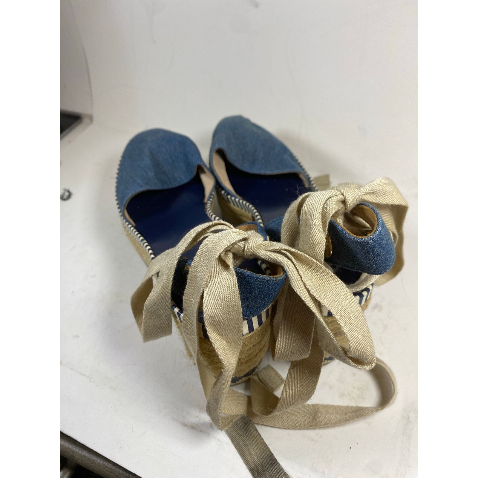 Tory Burch Tory Burch Dandy Blue Denim Espadrille Ankle Wrap Wedges 9W Size US 9 / IT 39 - 4 Thumbnail