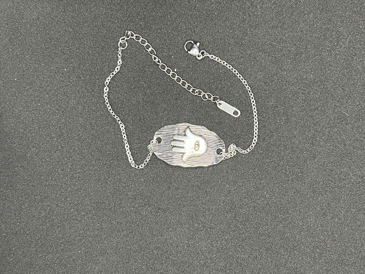 Handmade Hamsa Hand Tag stainless steel chain bracelet Size ONE SIZE - 1 Thumbnail