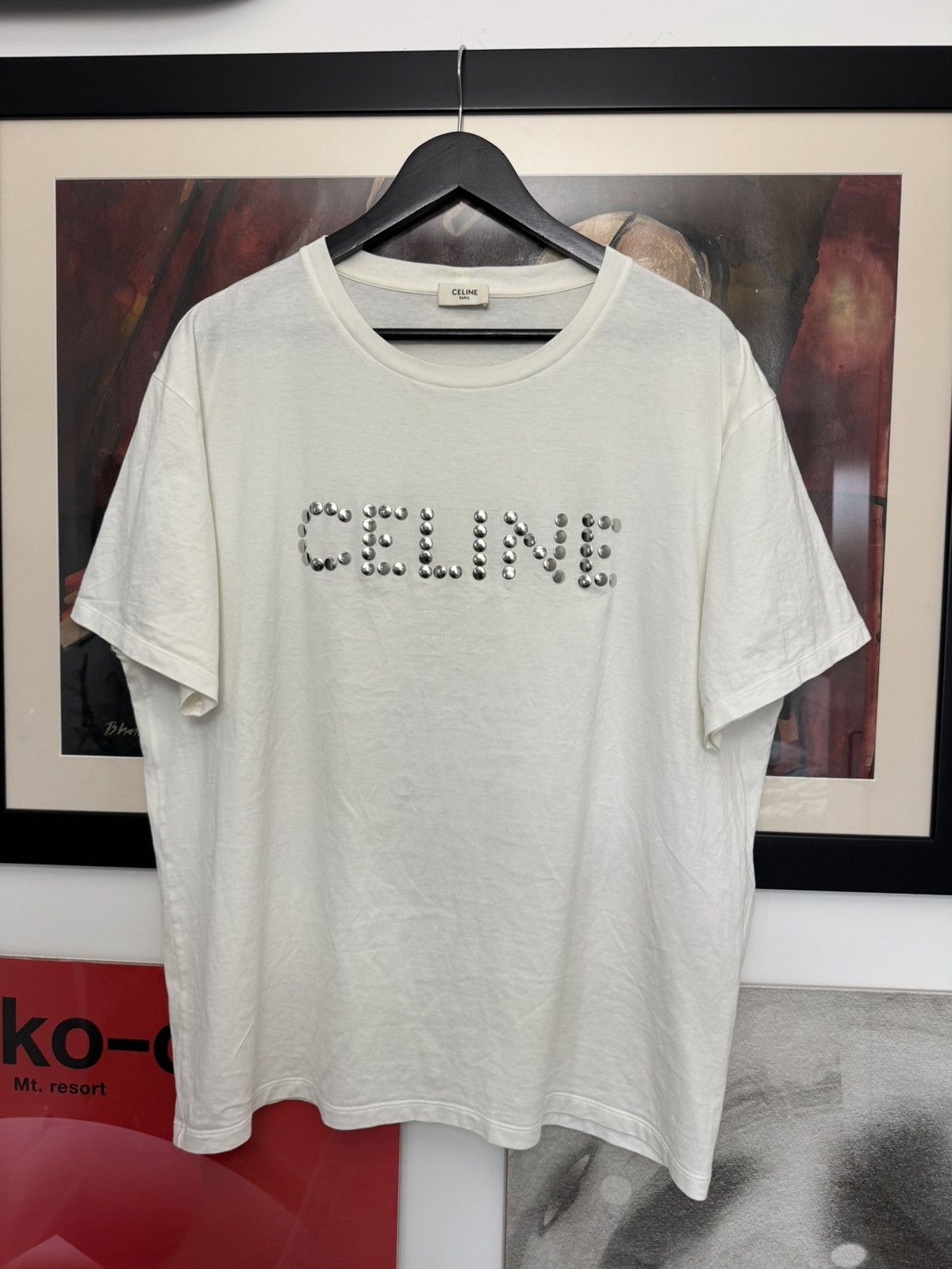 Celine Celine Designer White Tee Studded Logo Luxury High End Rare Size US XL / EU 56 / 4 - 1 Thumbnail