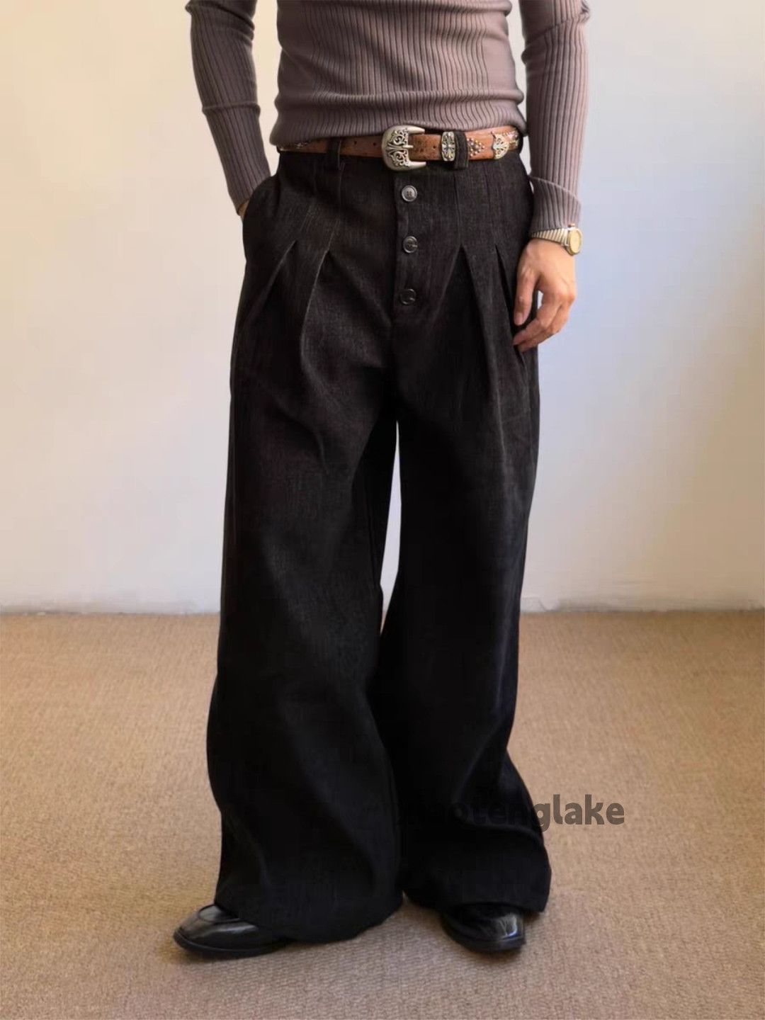 Vintage ltx retro loose baggy flared woolen cleanfit yuppie pants Size US 32 / EU 48 - 3 Thumbnail