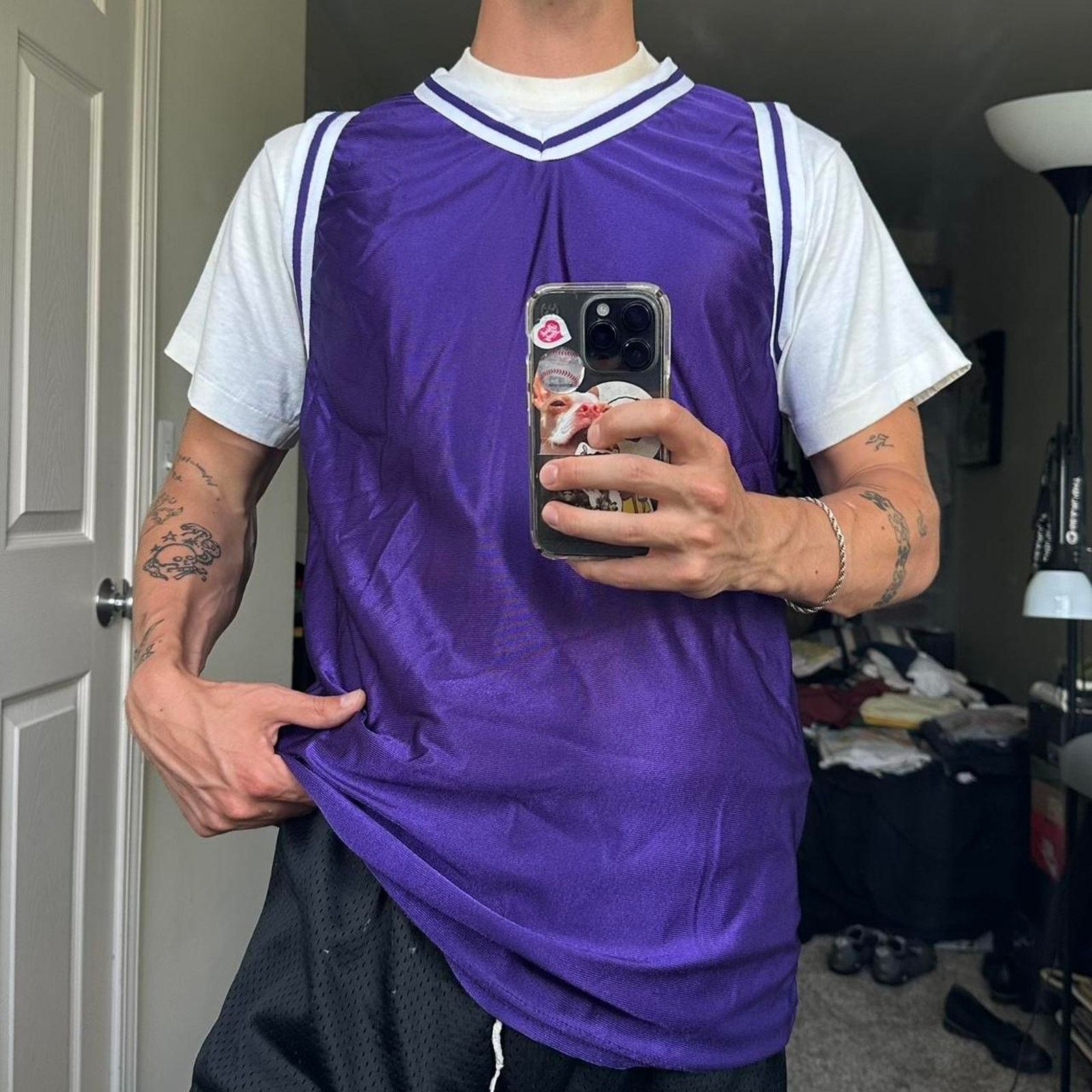 Vintage Vintage 80s White Black Tee Purple Basketball Jersey Shirt Size US M / EU 48-50 / 2 - 1 Thumbnail