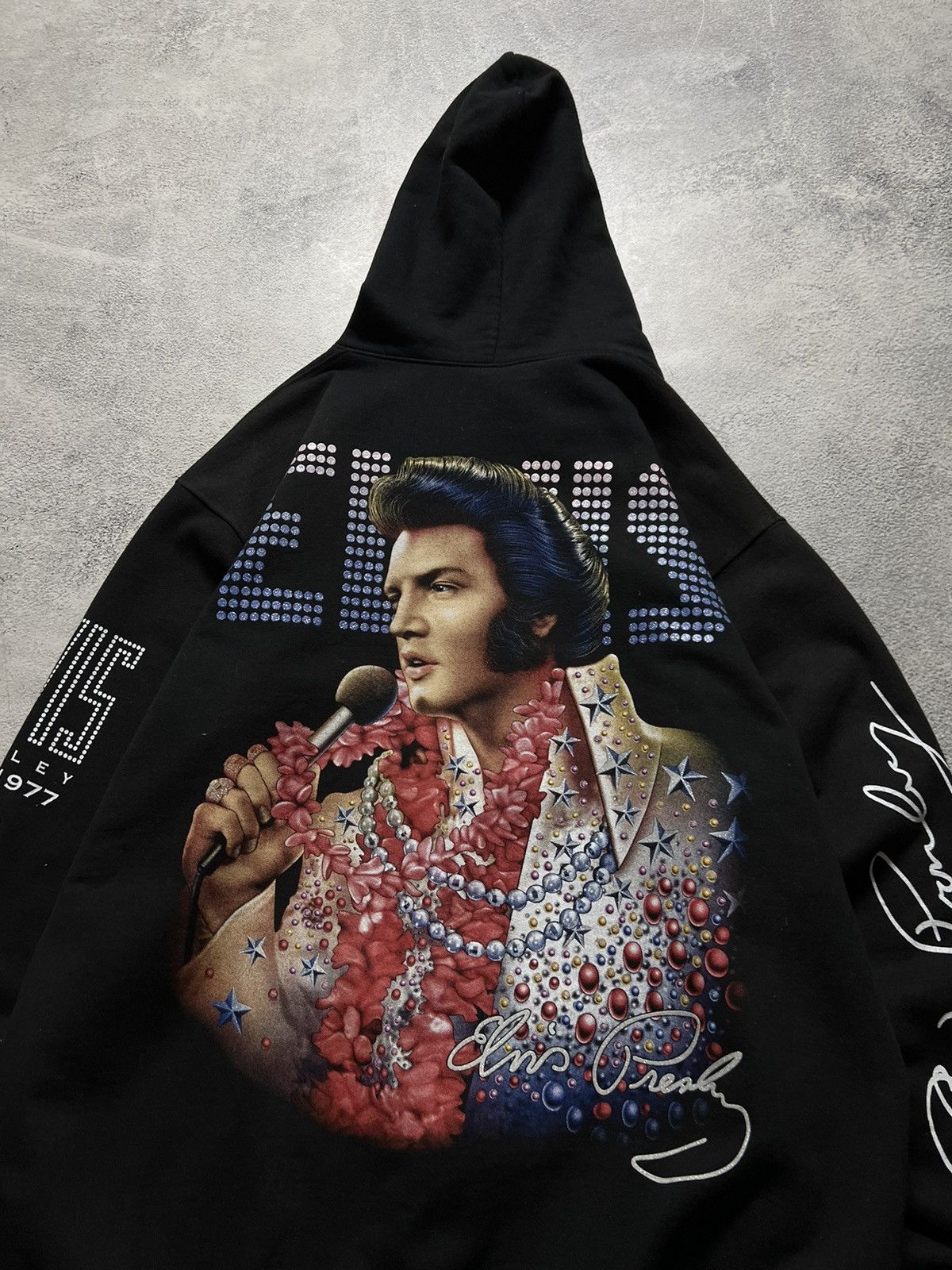 Band Tees × Vintage Vintage Elvis Presley 🖤 Faded All Over Print Zip Hoodie 90’s Size US XL / EU 56 / 4 - 13 Thumbnail