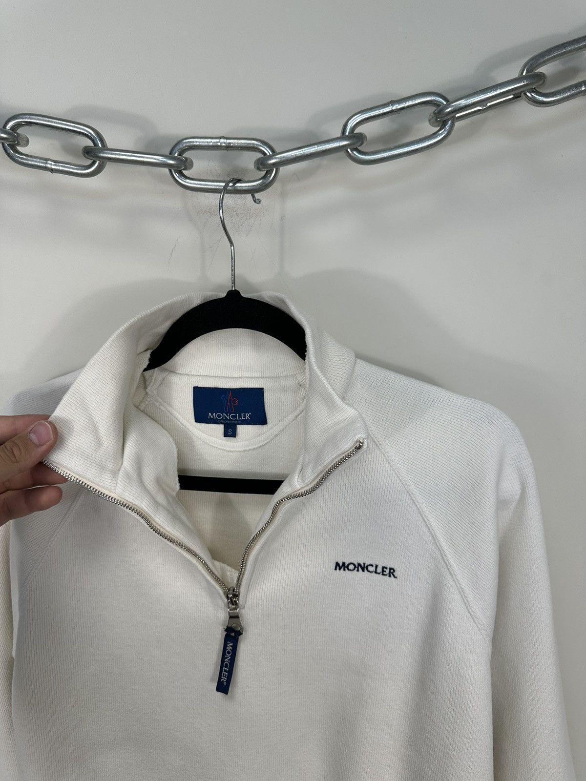 Moncler Vintage Moncler Grenoble White Luxury 1/4 Zip Sweater Size US S / EU 44-46 / 1 - 5 Thumbnail