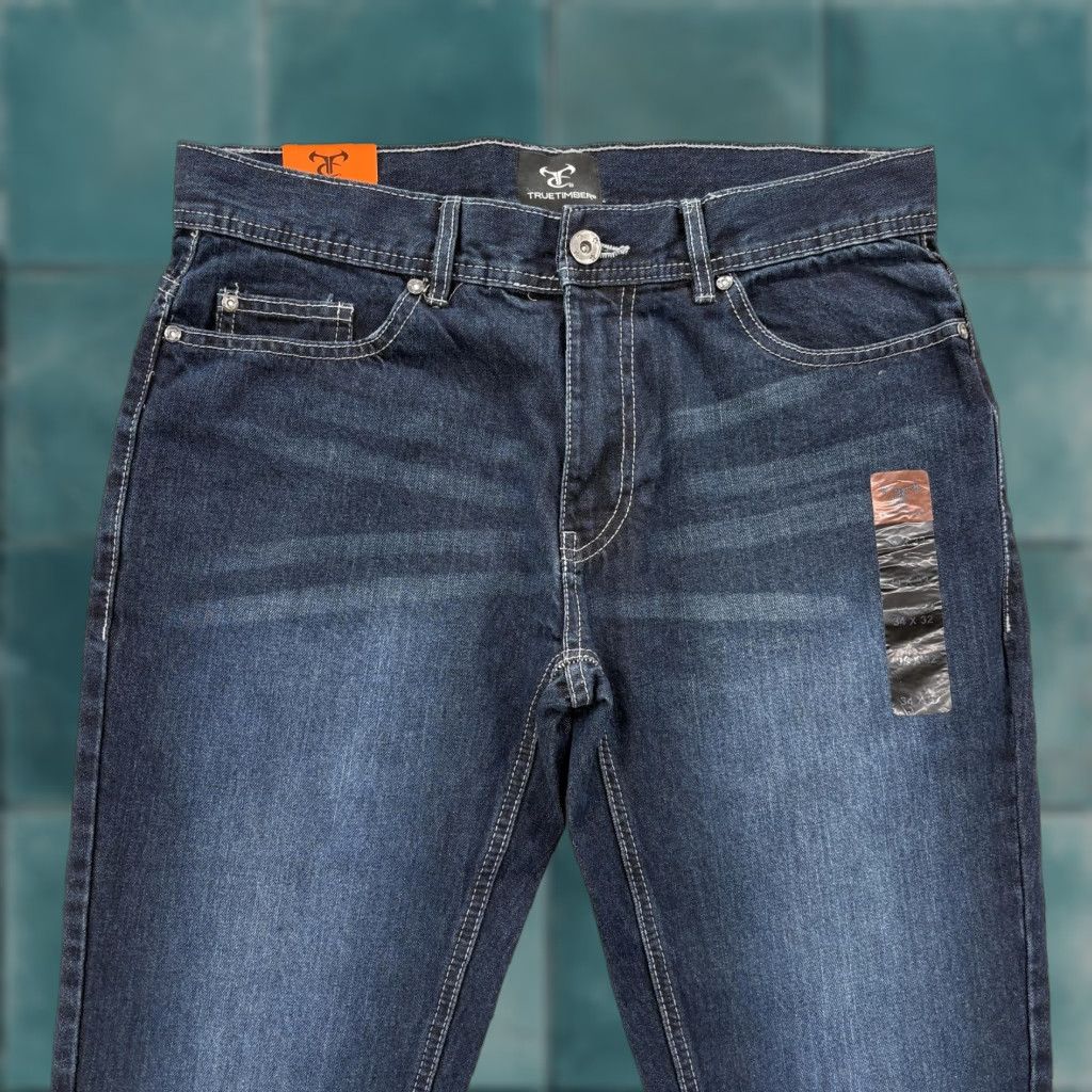Denime TrueTimber Jeans Mens 34x32 Blue Dark Wash Regular Straight Cotton Denim NWT Size US 34 / EU 50 - 1 Thumbnail