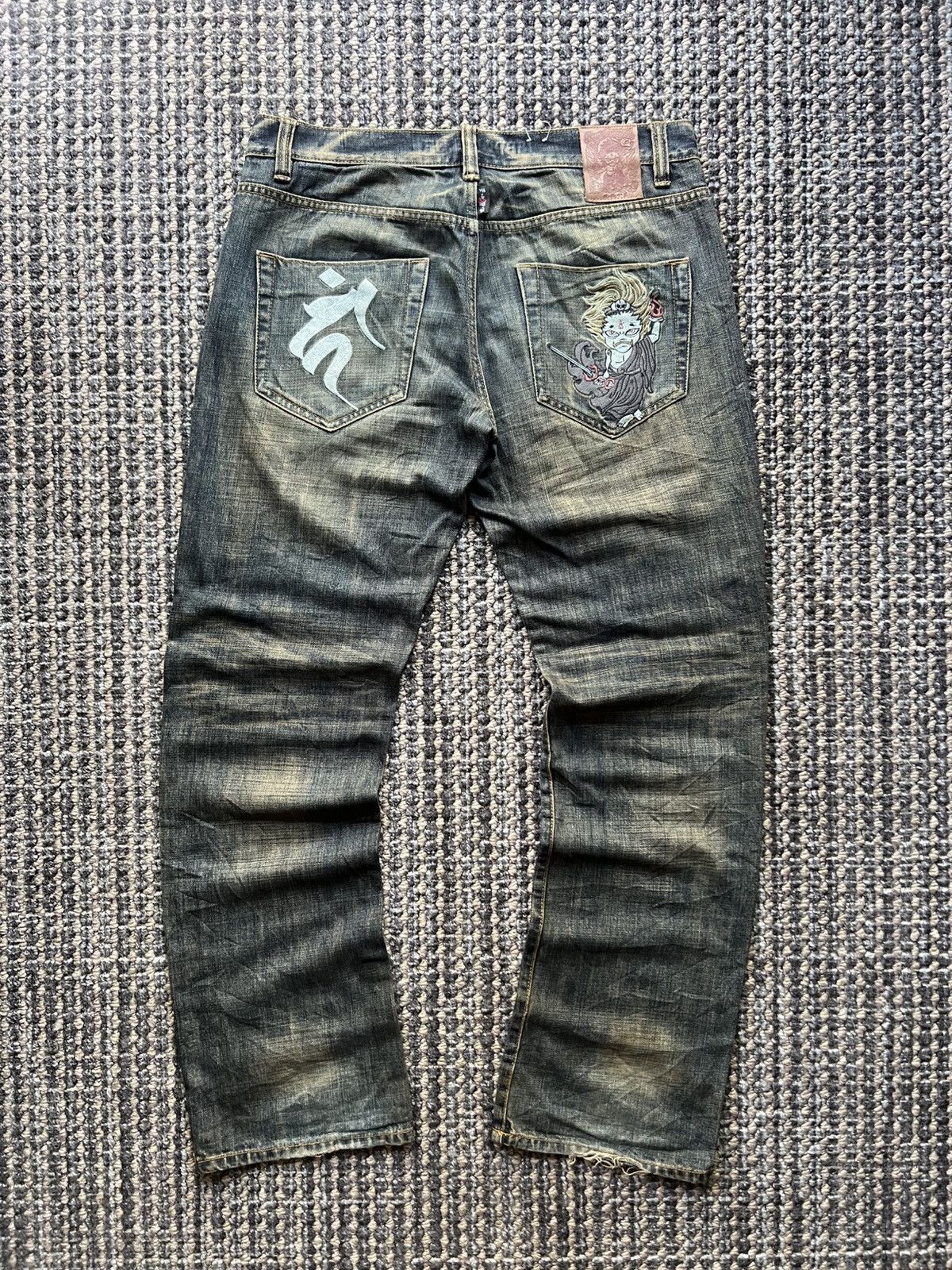 Japanese Brand 00’s Nippon Blue Embroided Washed Archive Baggy Jeans Y2K Size US 34 / EU 50 - 1 Thumbnail