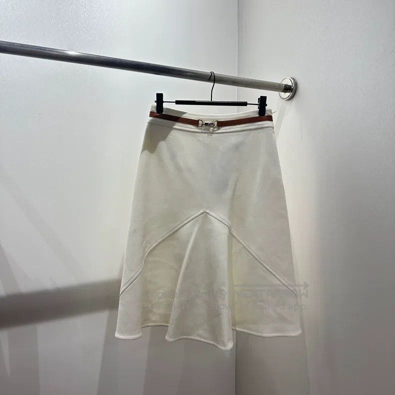 Hermes Hermes Contrast Leather Belted Wool Skirt Size 42" / US 20 - 1 Thumbnail