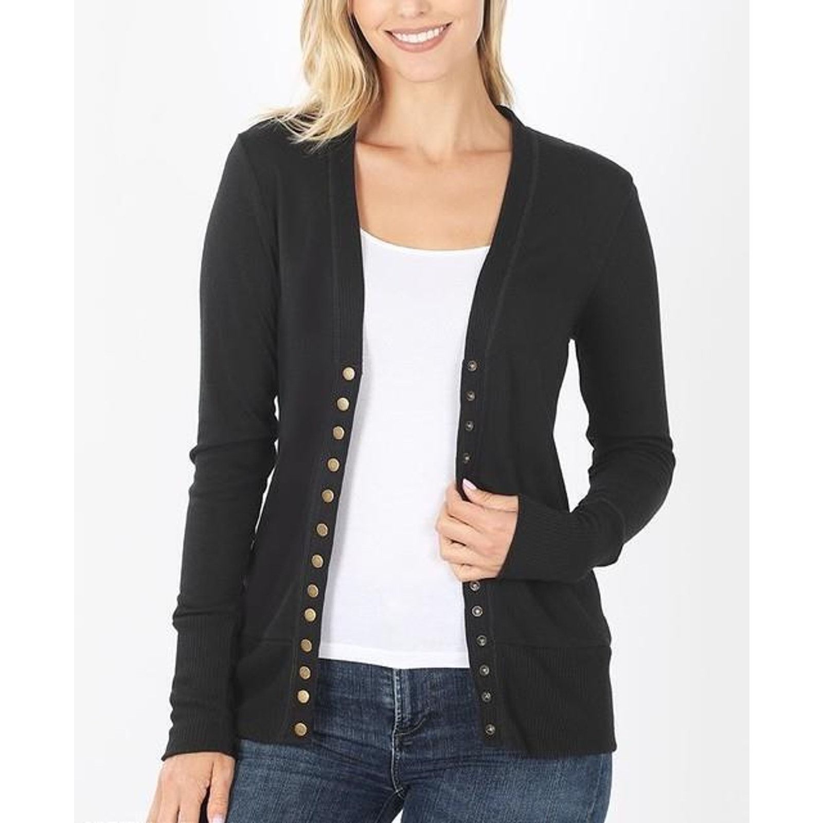 Other Black Long Sleeve Lightweight Snap Front Sweater Cardigan Size M / US 6-8 / IT 42-44 - 2 Thumbnail
