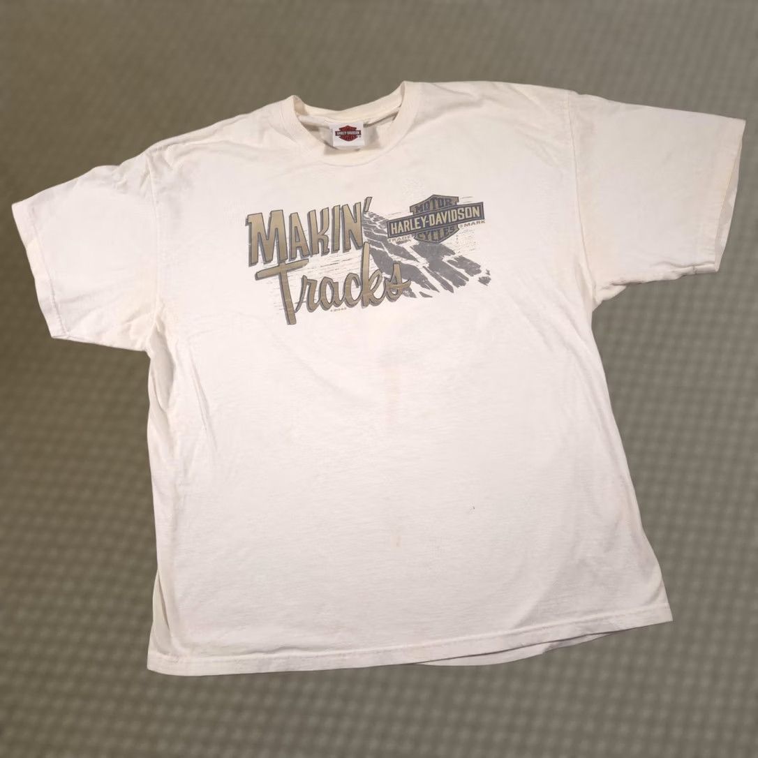 Harley Davidson Harley-Davidson Shirt Mens XL Makin' Tracks Glacier Kalispell Montana Graphic Crew Neck Short Sleeve White Jersey Vintage: No Size US L / EU 52-54 / 3 - 1 Thumbnail