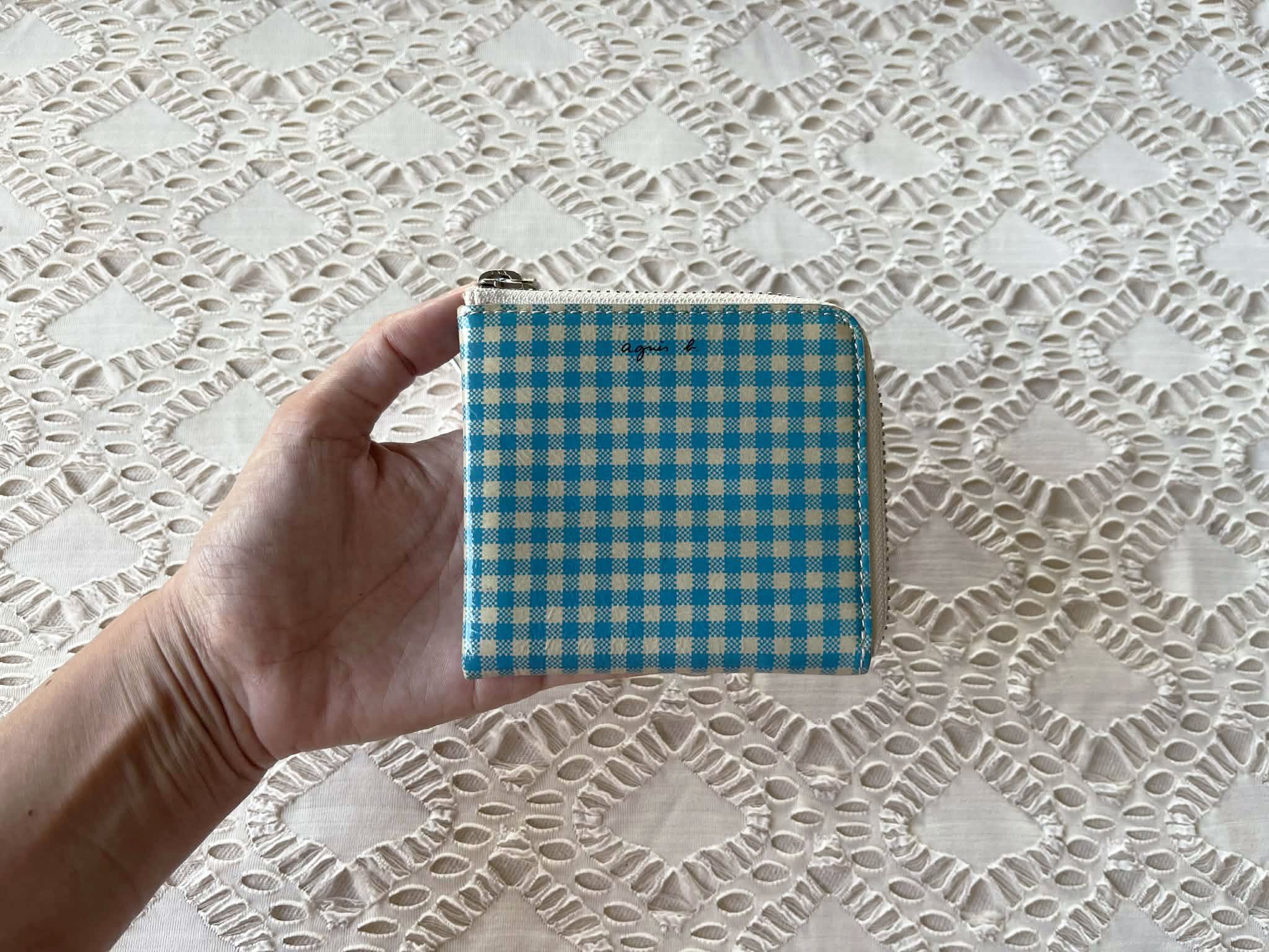 agnes b. 2000s agnes b. Wallet, Blue & Cream Gingham Half Zip wallet Size ONE SIZE - 6 Thumbnail