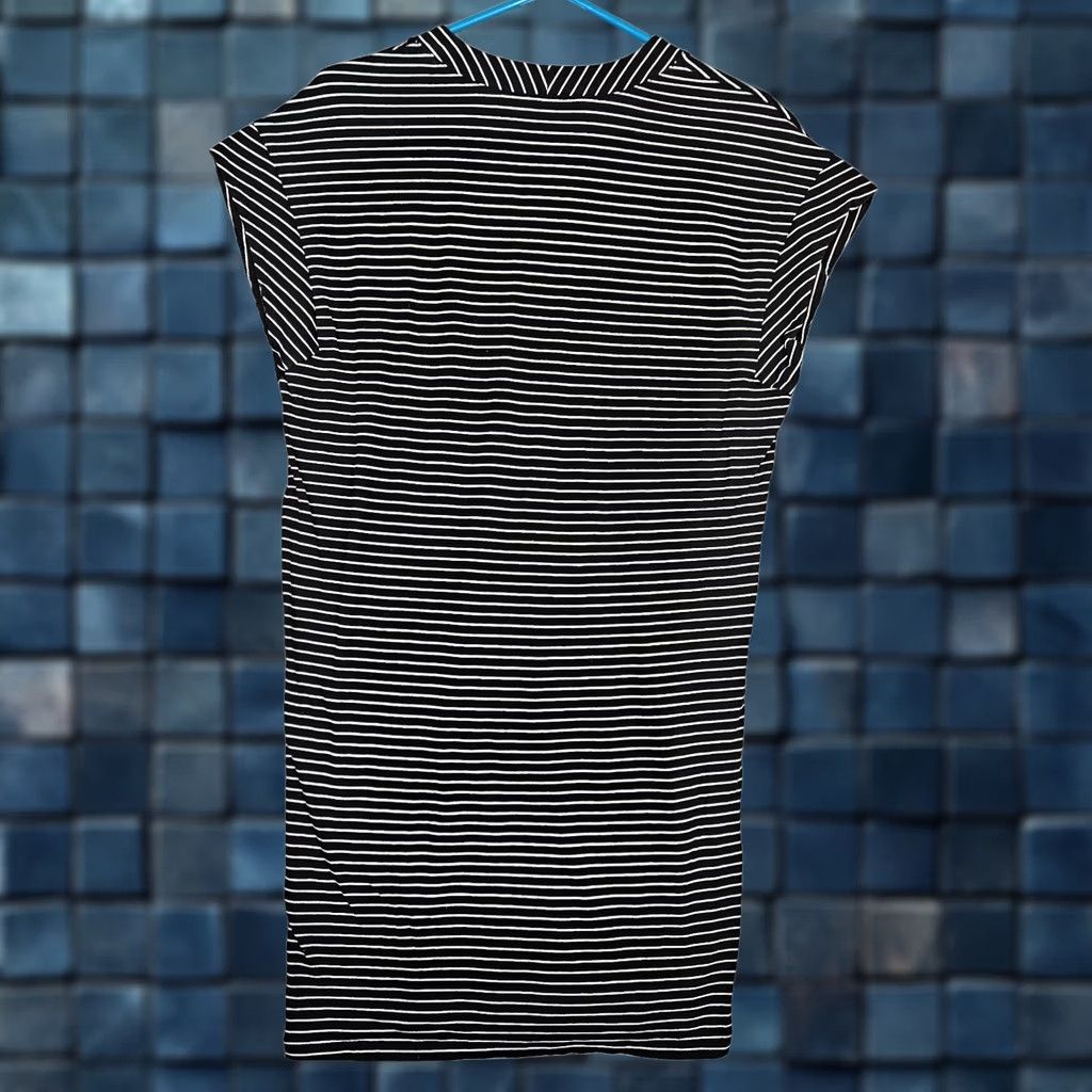 Frame FRAME Women's T-Shirt Dress XS Noir Multi Stripes Pima Cotton V-Neck Short Sleeve Black/White 100% Pima Size XS / US 0-2 / IT 36-38 - 1 Thumbnail