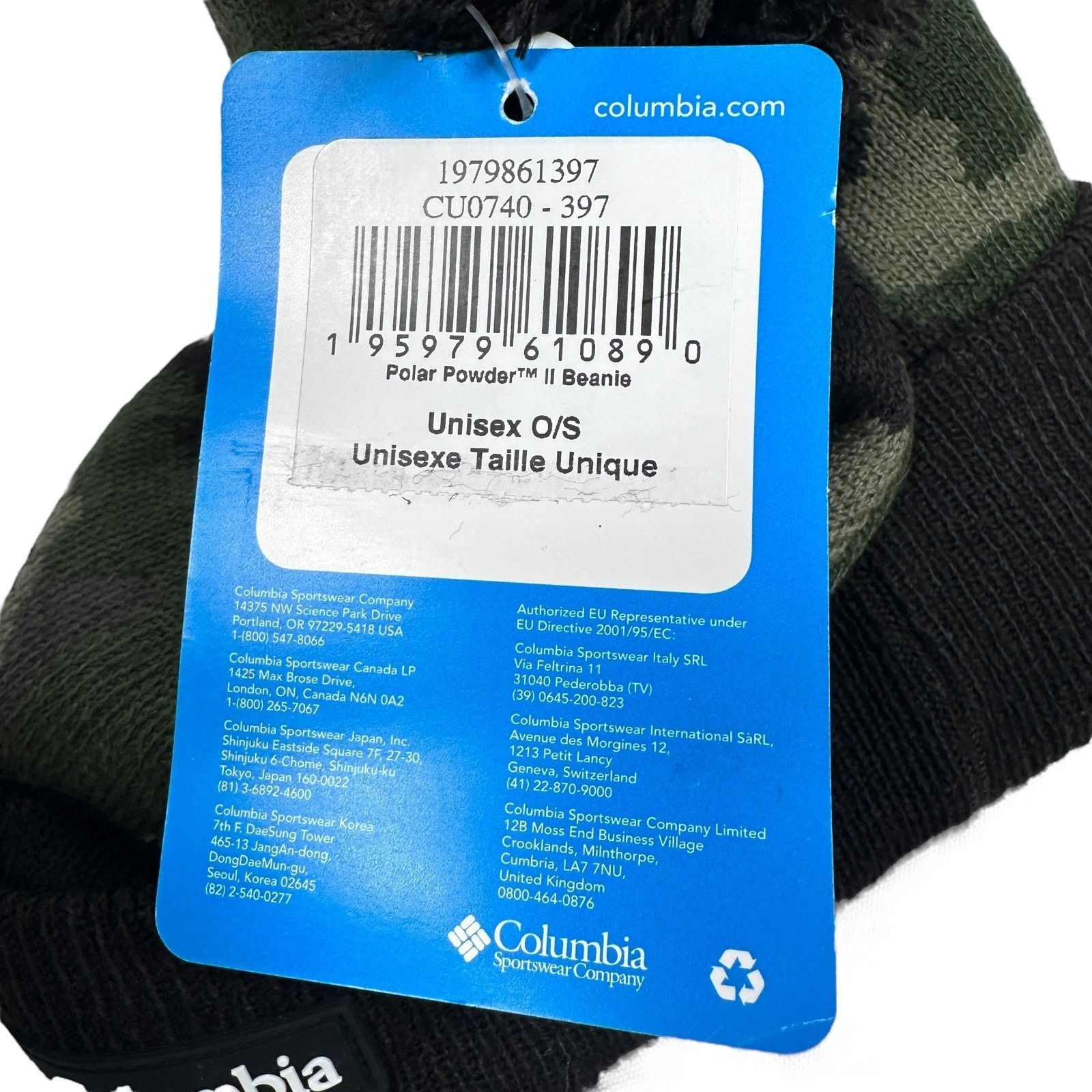 Columbia Columbia Polar Powder II Beanie Hat Unisex OS Green Pom-Pom Size ONE SIZE - 5 Thumbnail