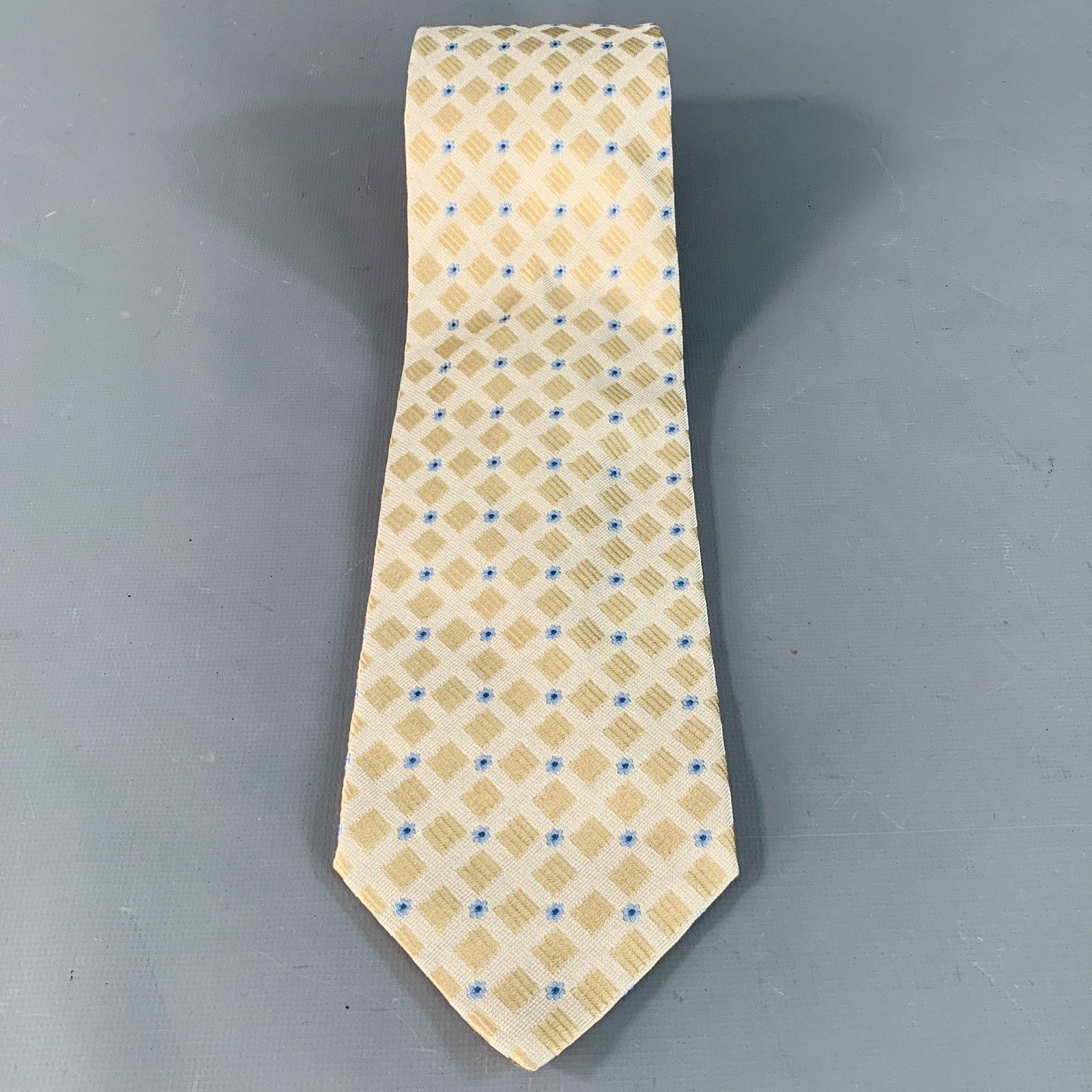 Corneliani Beige Light Blue Abstract Floral Silk Jacquard Tie Size ONE SIZE - 3 Thumbnail