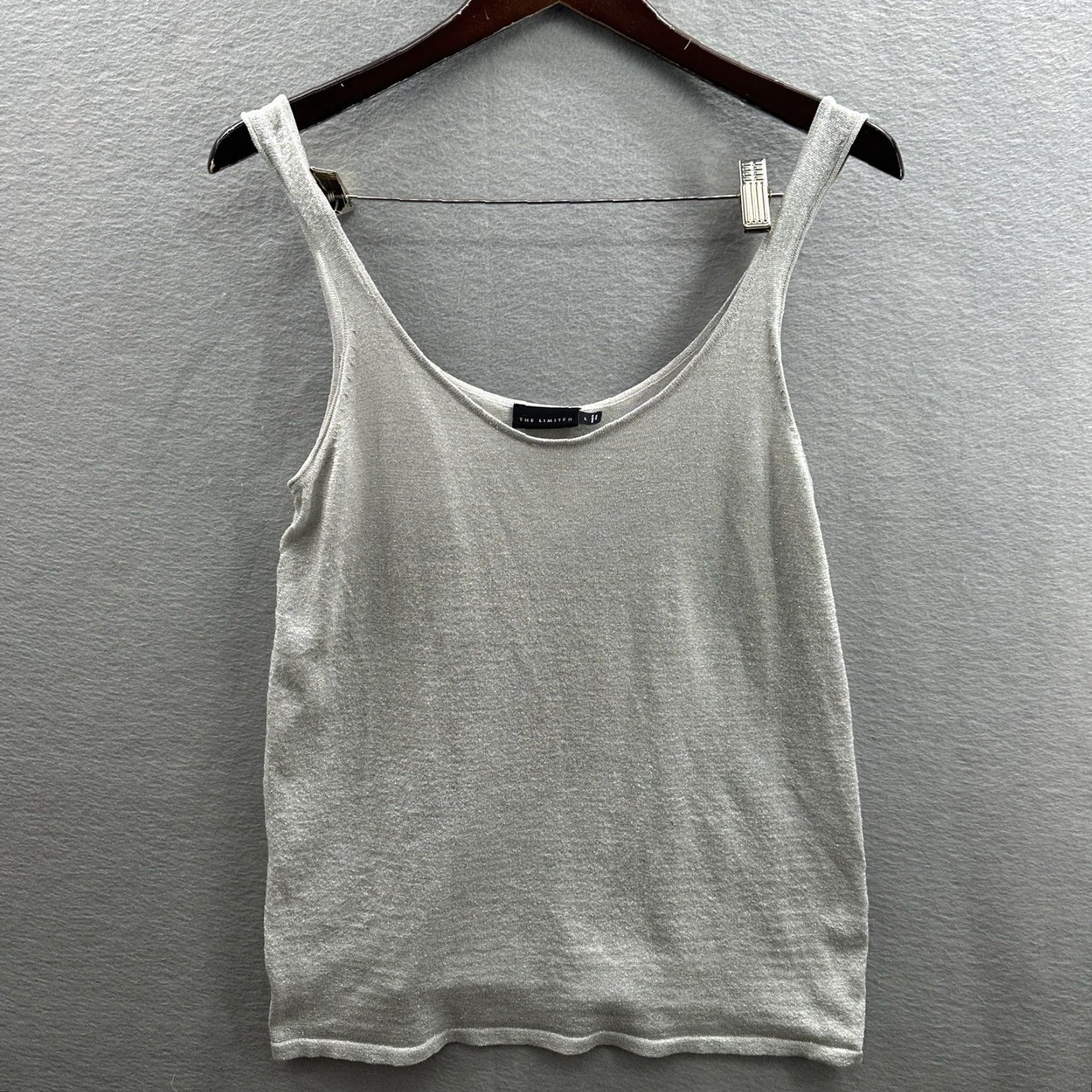 Vintage VINTAGE The Limited Silk Knit Tank Top Womens L Silver Cropped Y2K Silk Tank Womens Luxury Knit Sleeveless Scoop Neck Pullover Wide Strap Size L / US 10 / IT 46 - 2 Thumbnail