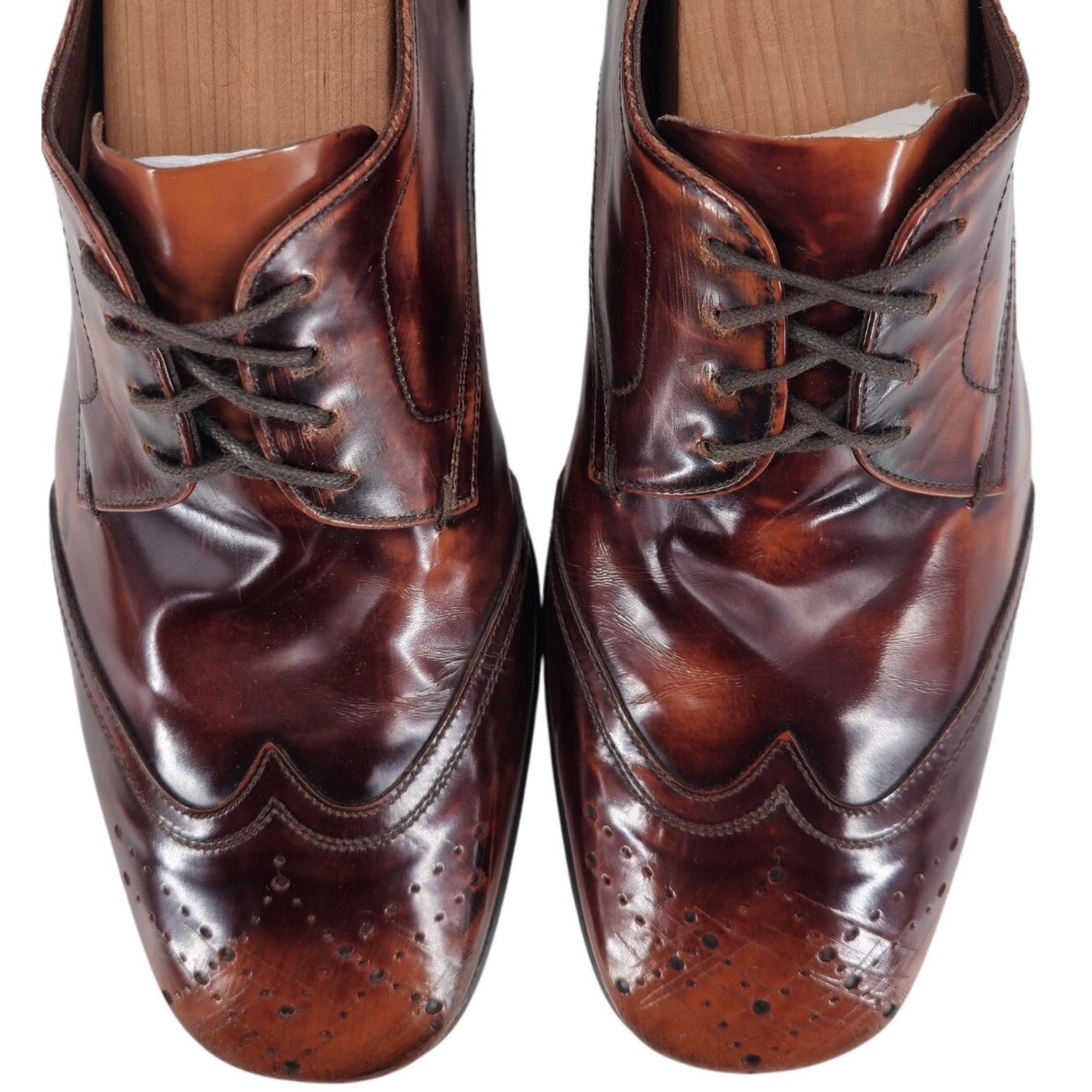 Prada Prada Italy Mens 7.5 Distressed Brown Leather Wingtip Derby Size US 7.5 / EU 40-41 - 2 Thumbnail