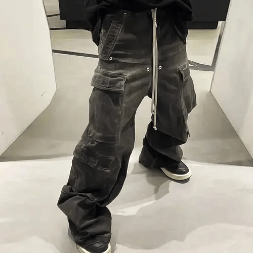 Designer × Japanese Brand × Jean Hombre Drawstring Elastic Baggy Cargo Jeans y2k Size US 34 / EU 50 - 2 Thumbnail