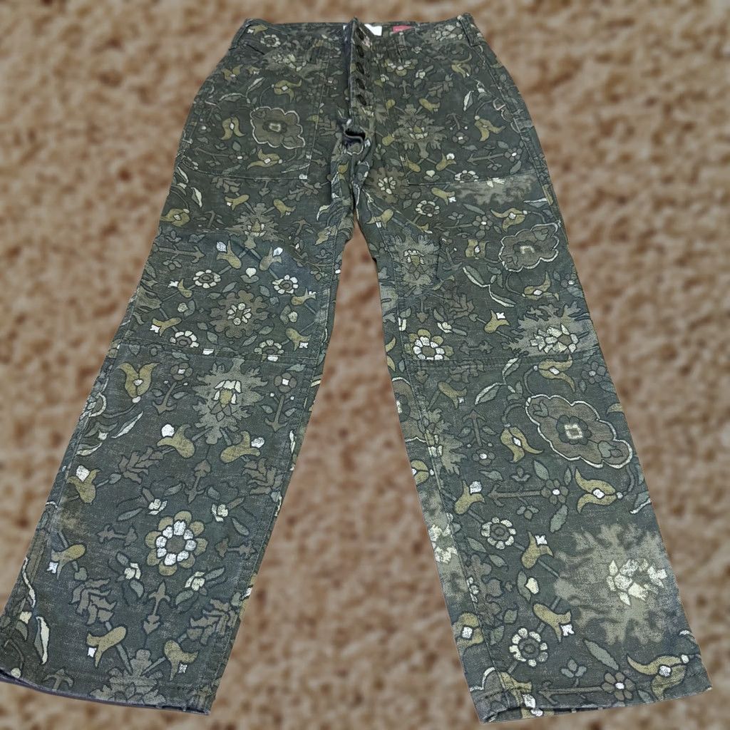 Anthropologie Anthropologie Pants Womens 27 Green Floral Twill Chino Relaxed Straight Pockets Button Fly Spring Casual Mens Womens Girls Boys? Size 27" / US 4 / IT 40 - 1 Thumbnail