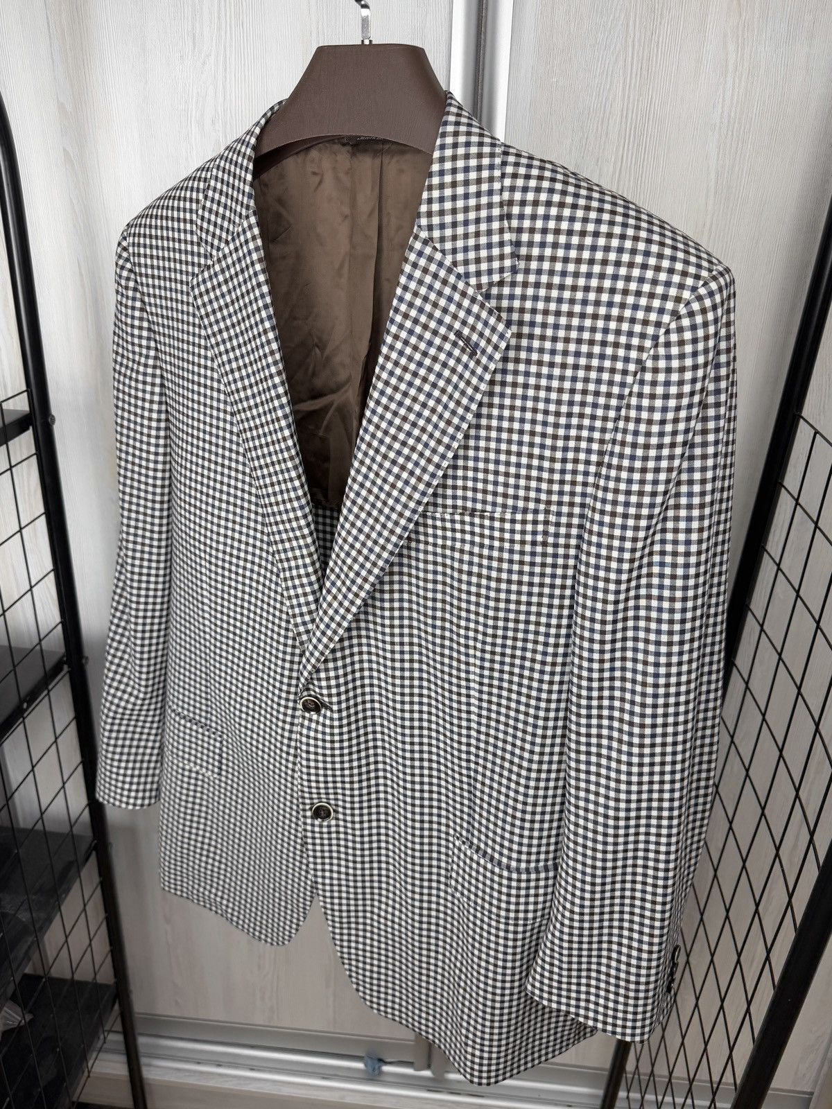 Canali Canali Italy Wool Cotton Travel Checkered 2 button blazer Size 46R - 6 Thumbnail