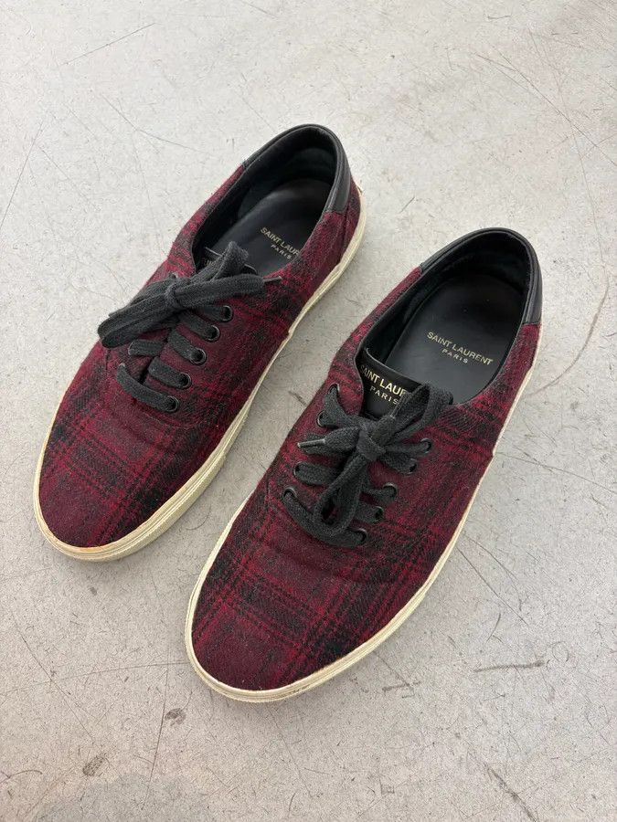 Saint Laurent Paris 2010s Saint Laurent Bordeaux Tartan Sneakers Size US 10 / EU 43 - 3 Thumbnail