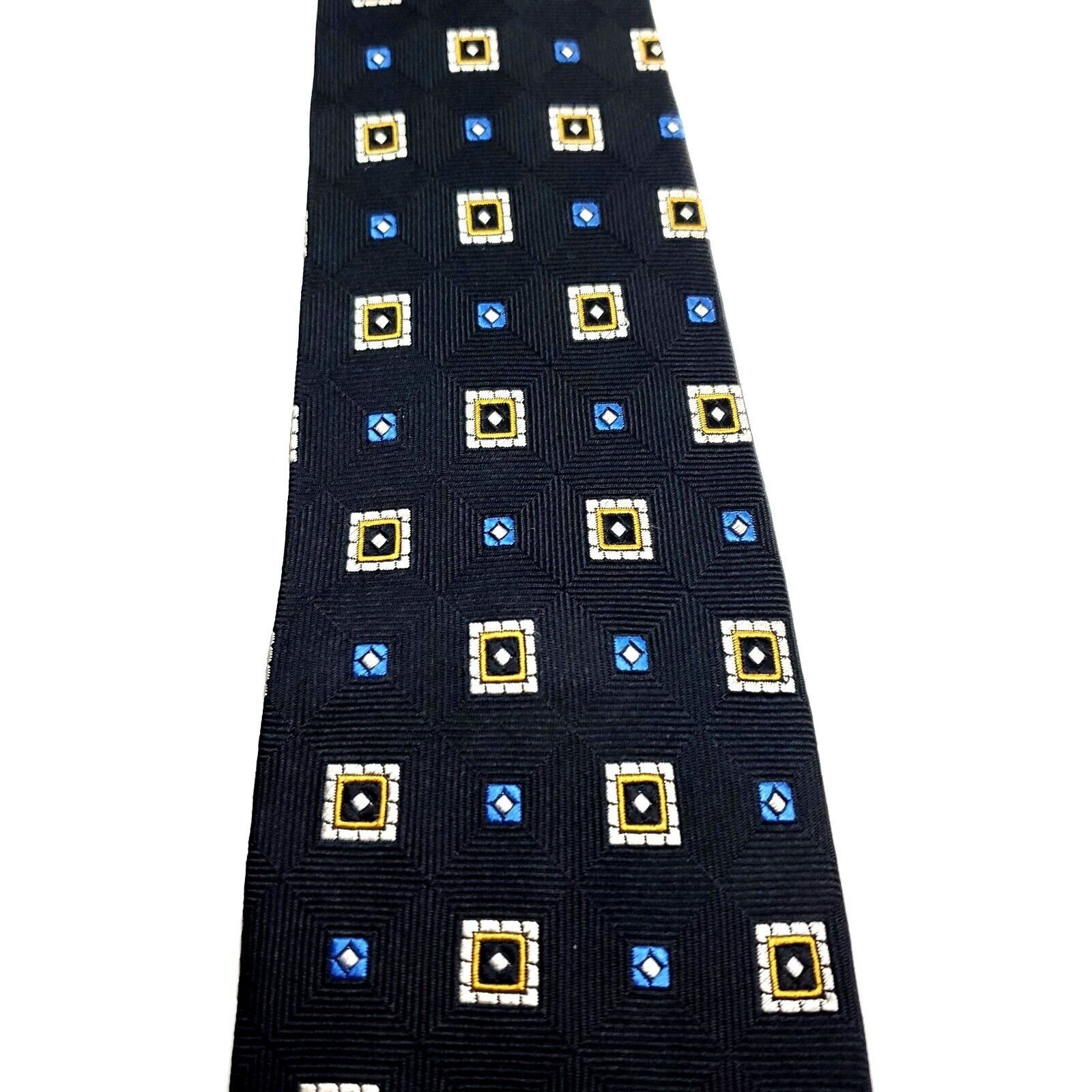 Jos. A. Bank Jos A Bank Dark Blue Silk Tie Woven Geometric Check Size ONE SIZE - 2 Thumbnail