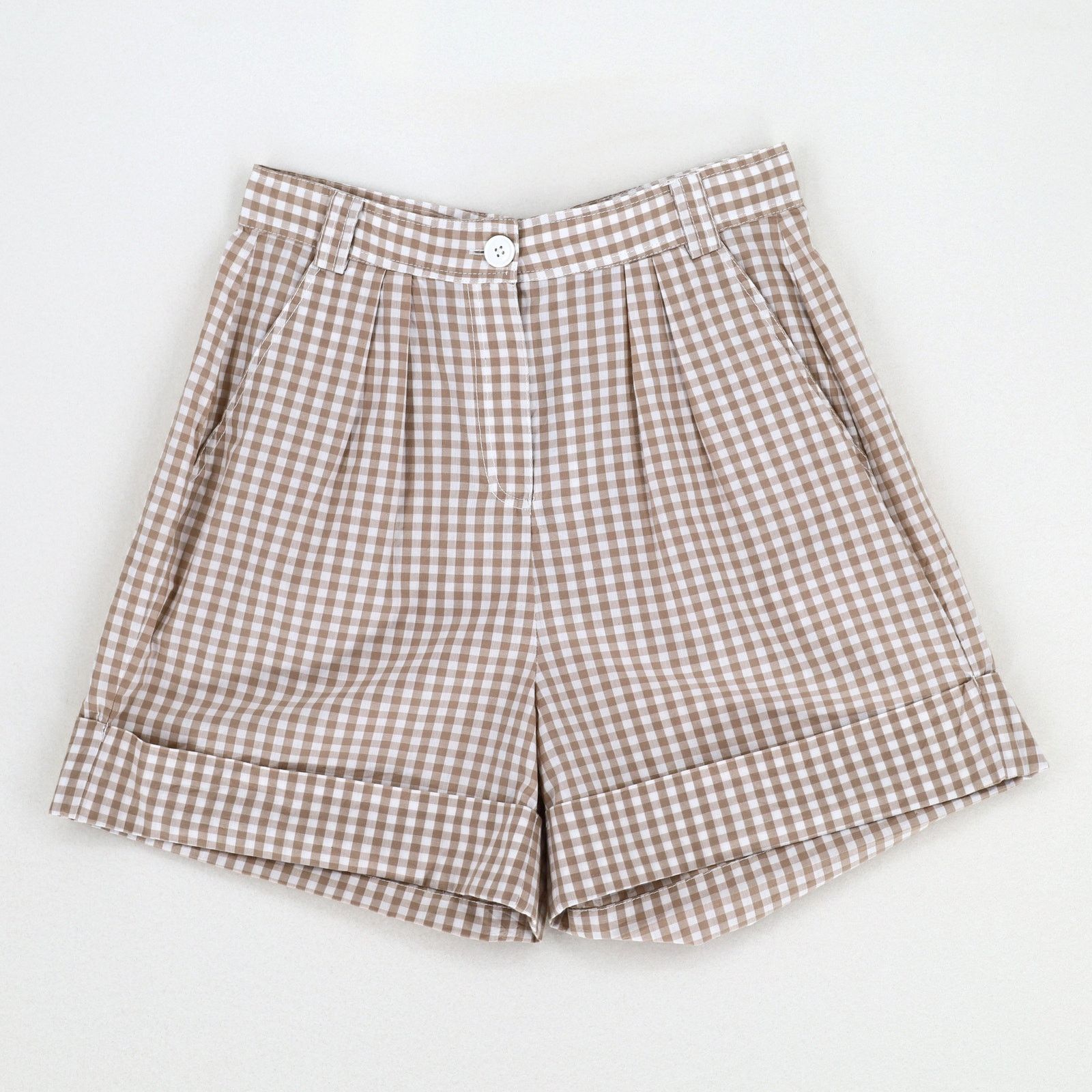 The Unbranded Brand by TiMo Women Beige Checks High Waist Pleated Shorts Size S Size 28" / US 6 / IT 42 - 3 Thumbnail