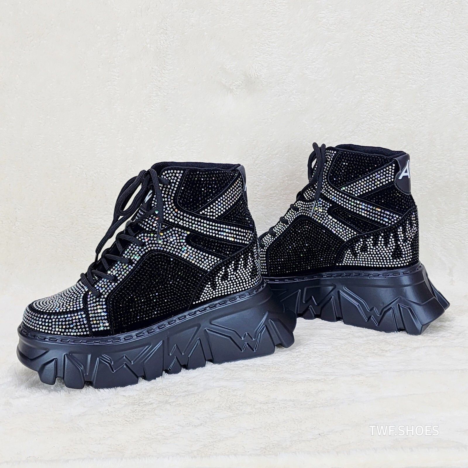 Anthony Wang Berry Silver & Black Rhinestone Platform Hidden