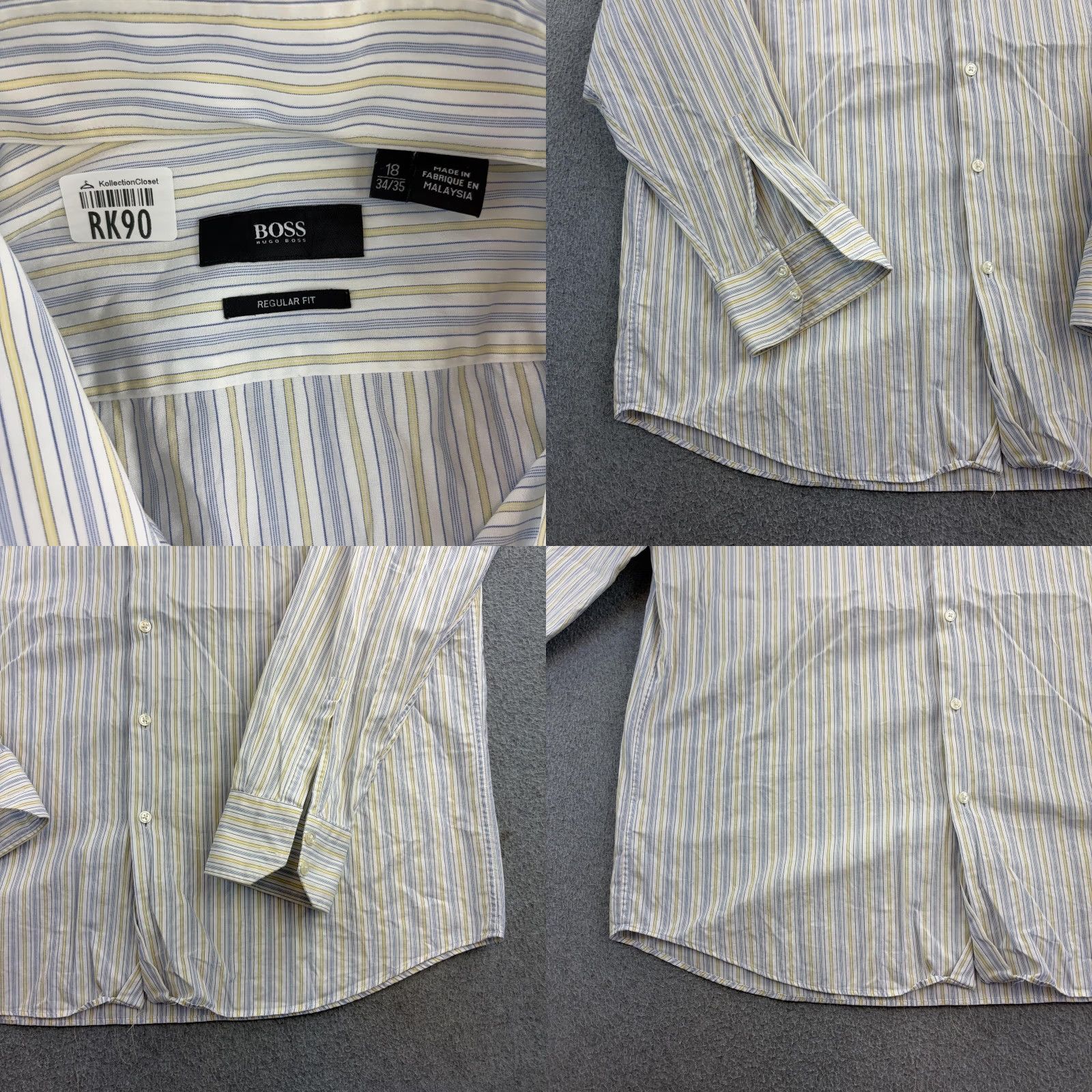 Hugo Boss HUGO BOSS Dress Shirt Mens 18 34/35 Blue Yellow Stripe Regular Fit Long Sleeve Shirt Size 48R - 8 Thumbnail