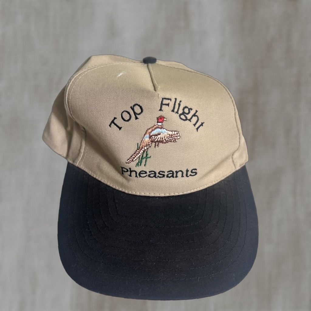 J Brand VINTAGE Nissin Brand Snapback Hat Beige Black Top Flight Pheasants Men Adjustable Beige Black Hat Snapback Men Size US M / EU 48-50 / 2 - 1 Thumbnail