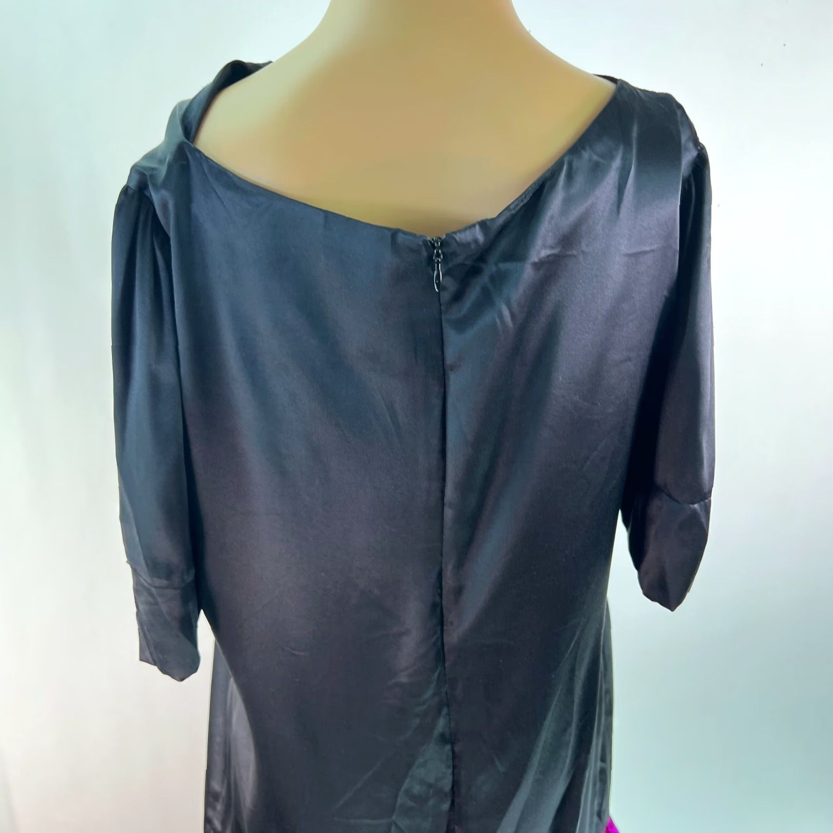 Vintage Cielo Dress Silk Boat Neck Casual Black Mini Ruffled Hem Half Sleeve Size M Women Satin 100% Silk Short Sheath Classic Casual Party/Cocktail Size M / US 6-8 / IT 42-44 - 5 Thumbnail