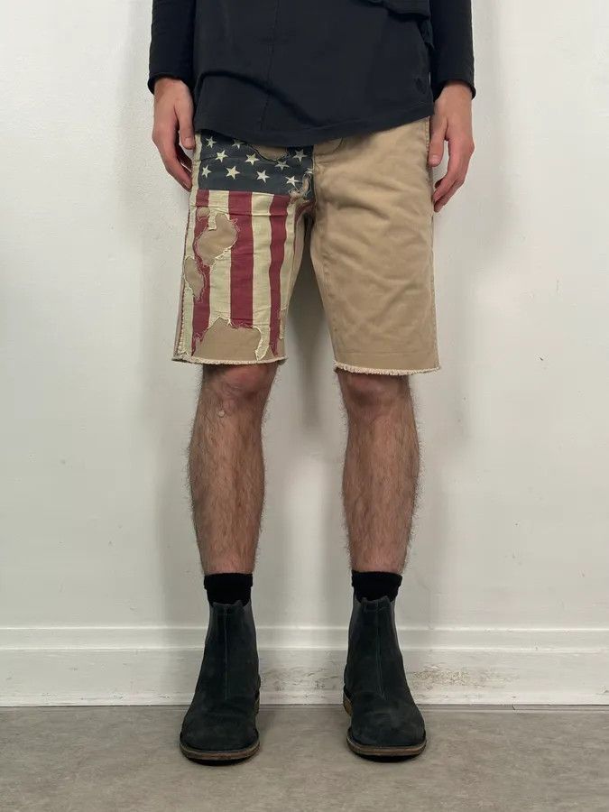 Polo Ralph Lauren 2010s Ralph Lauren Beige American Flag Distressed Shorts Size US 32 / EU 48 - 2 Thumbnail